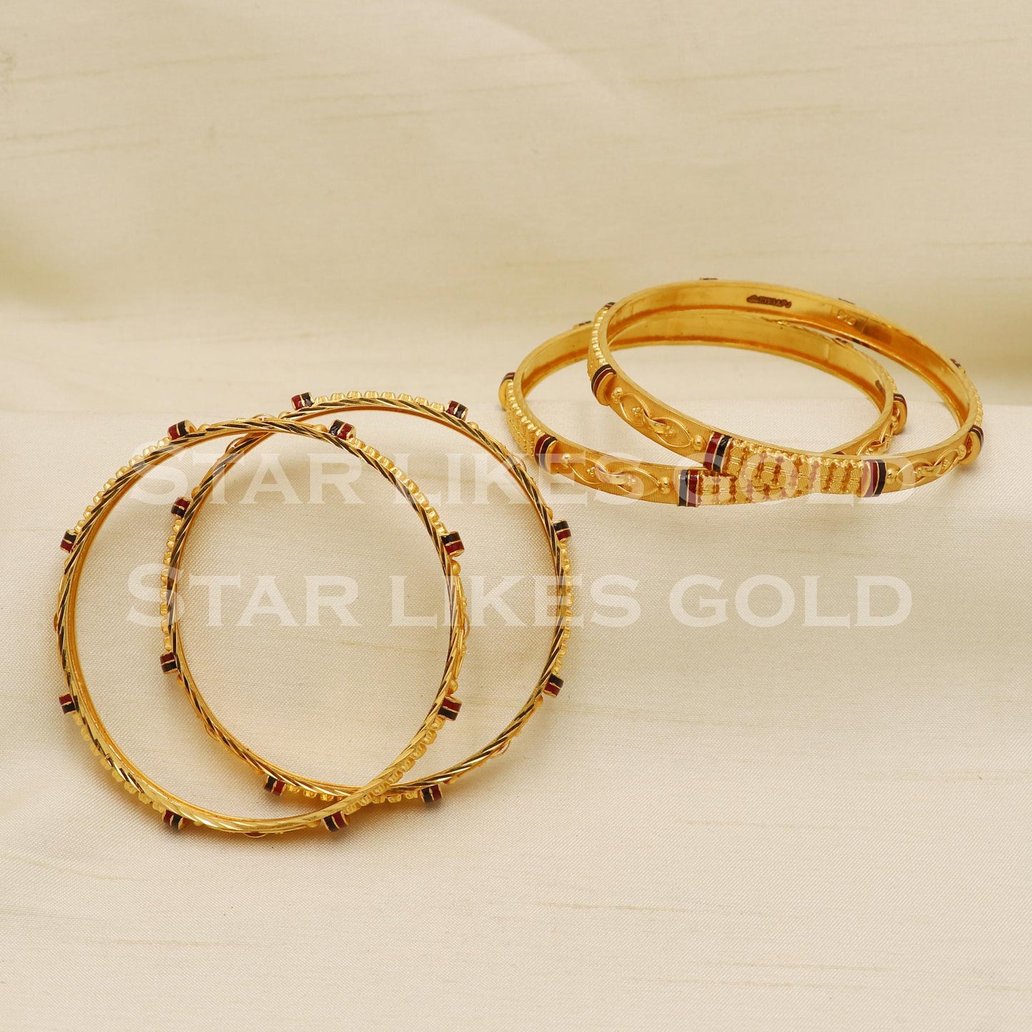 Hallmark 22K Gold Bangles Set of 4 | 22 Carat Traditional Bridal Jewelry, PR1572