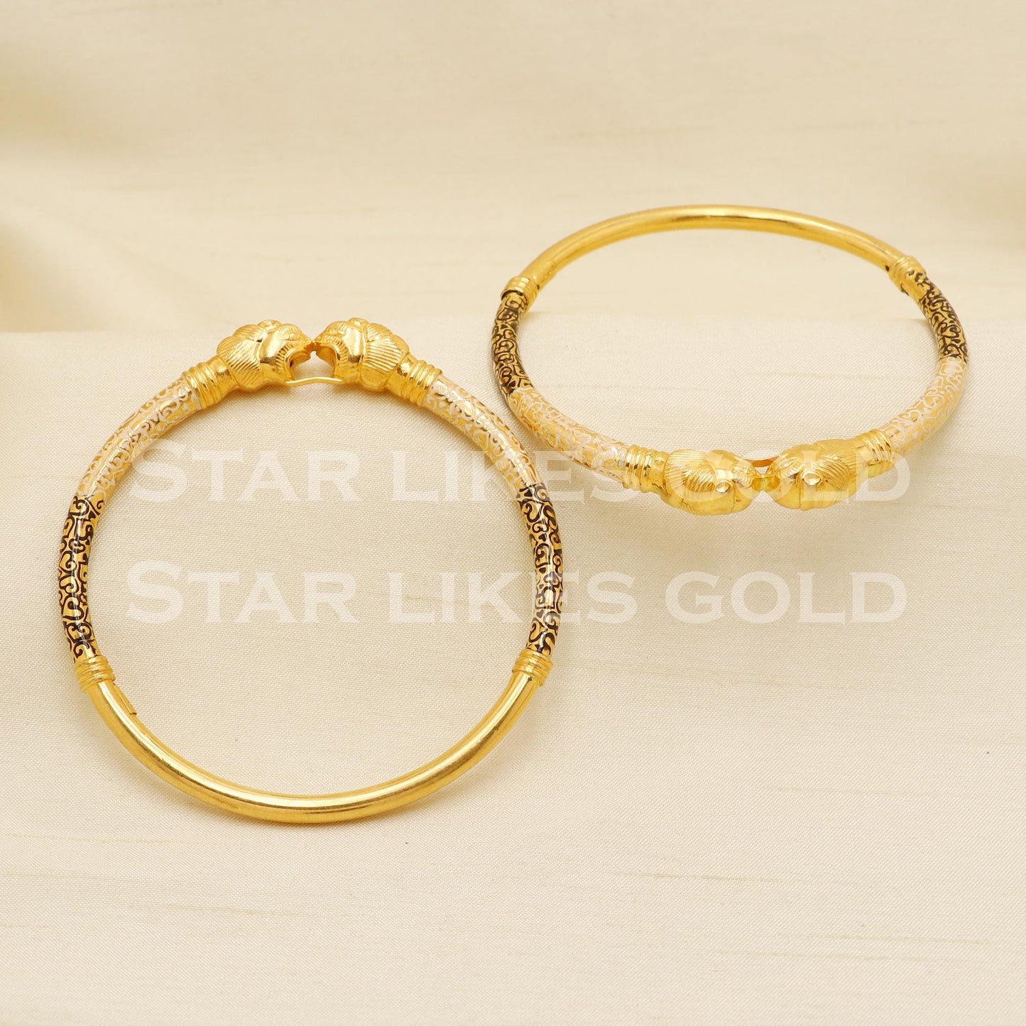 Hallmark 22K Gold Bangles Set of 2 | 22 Carat Karat Gaj-Mukh Elephant Face Chudi, PR1605