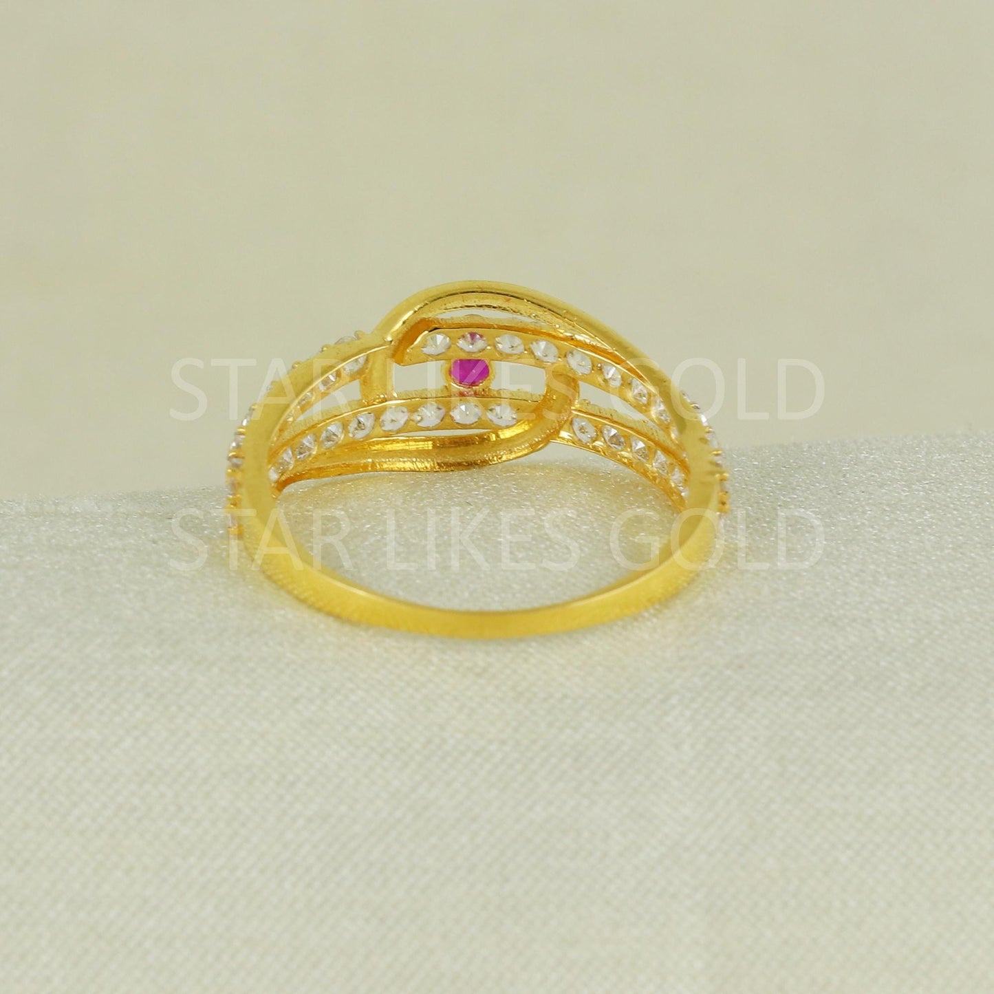 Sparkles White Zircons infinity Gold Ring, 18k Solid Gold Ring Indian Jewelry, B1632