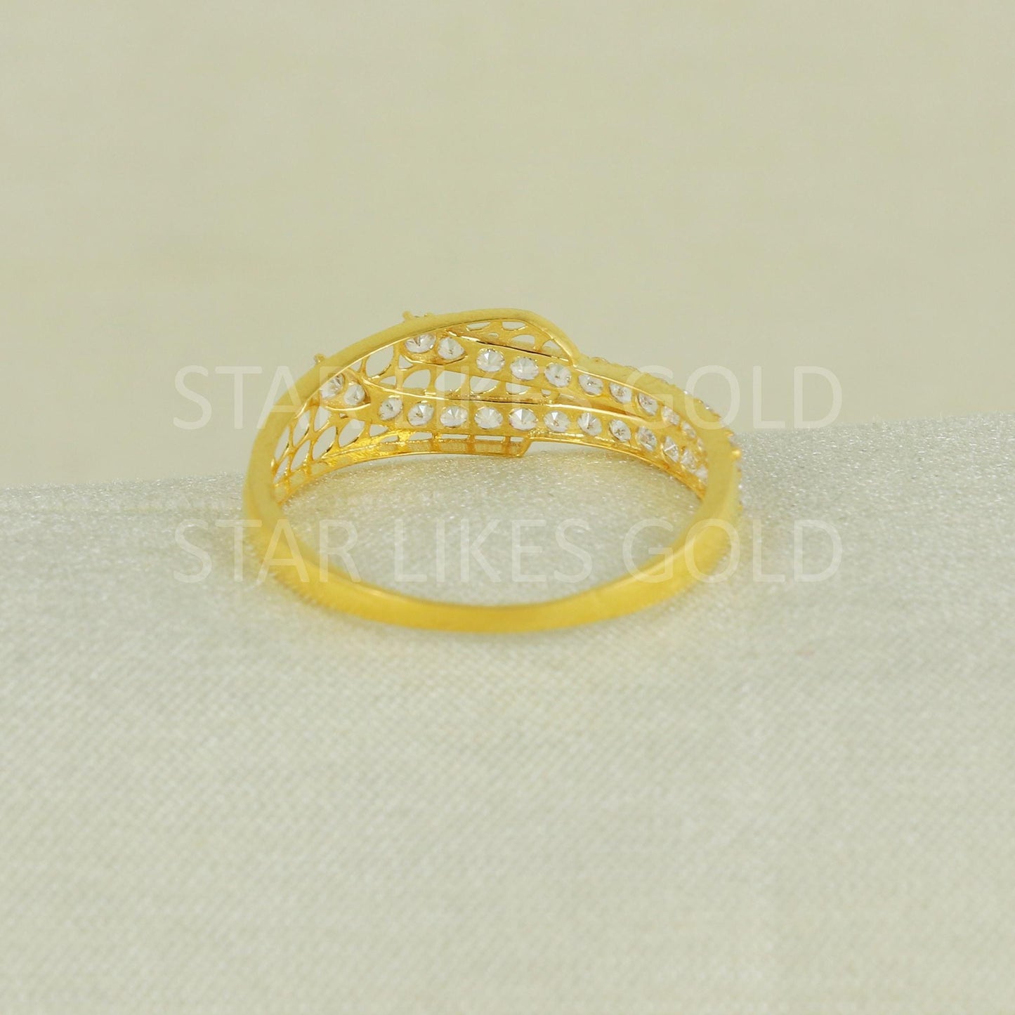 Sparkles White Zircons infinity Gold Ring, 18k Solid Gold Ring Indian Jewelry, B1635