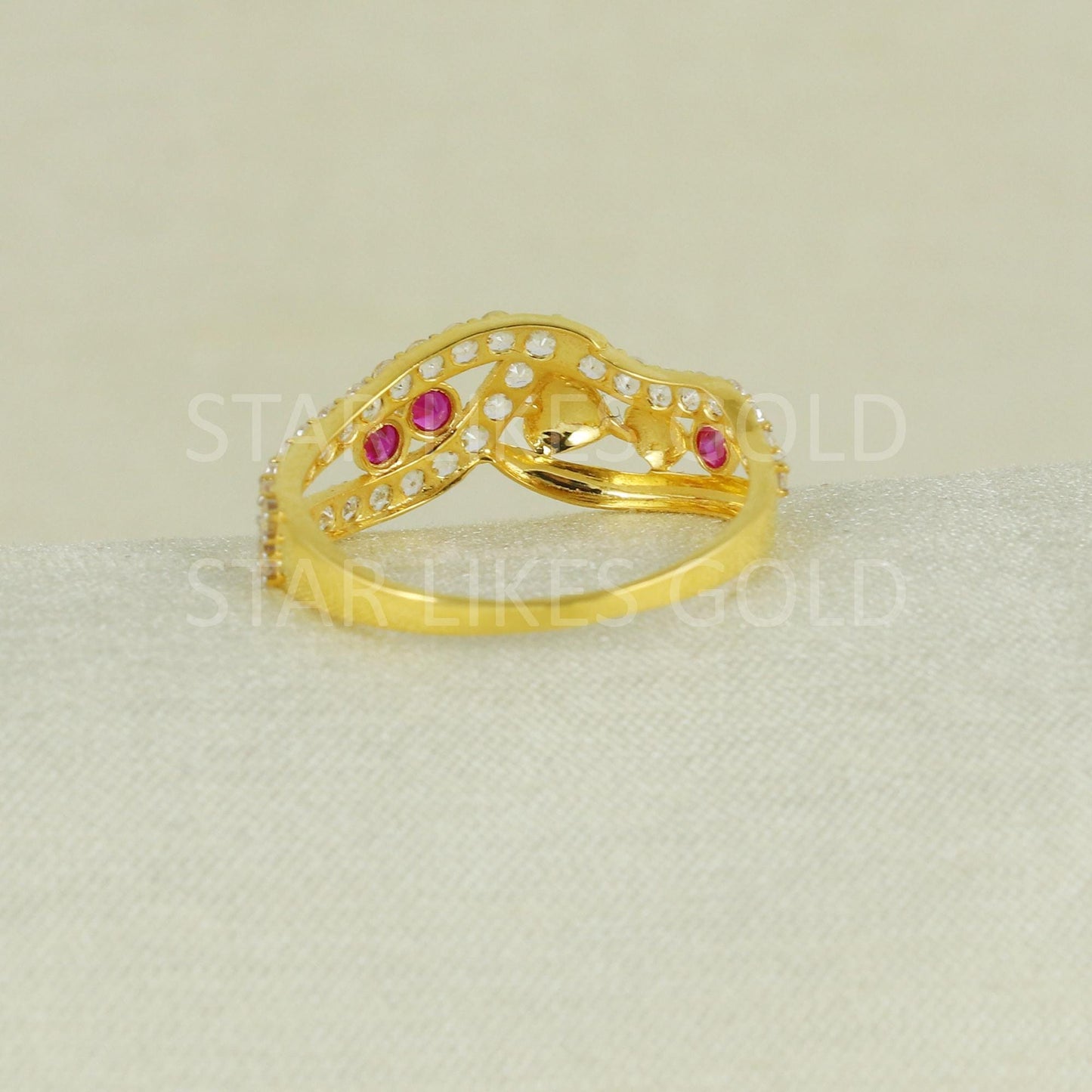 Sparkles White Zircons infinity Gold Ring, 18k Solid Gold Ring Indian Jewelry, B1638