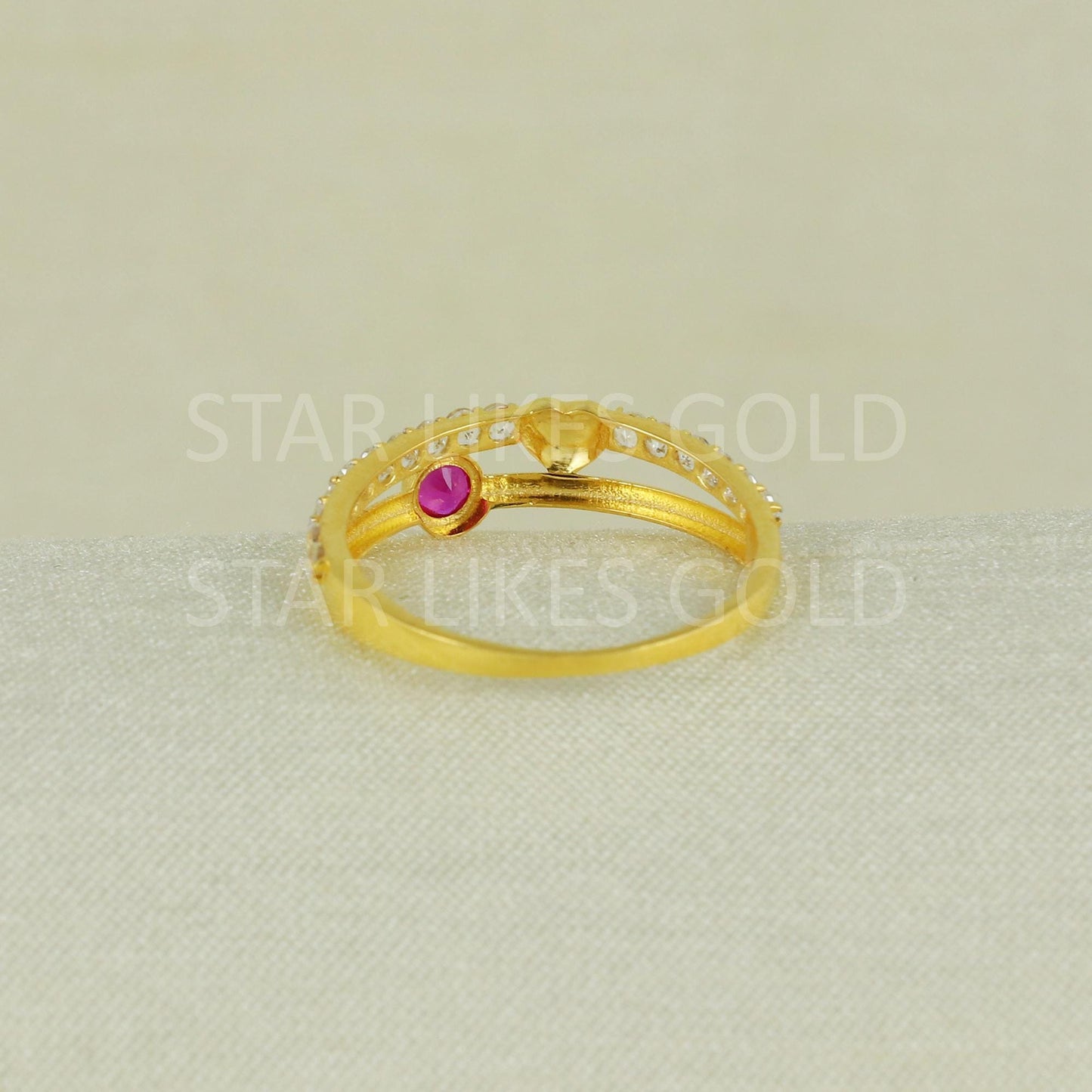Sparkles White Zircons infinity Gold Ring, 18k Solid Gold Ring Indian Jewelry, B1639