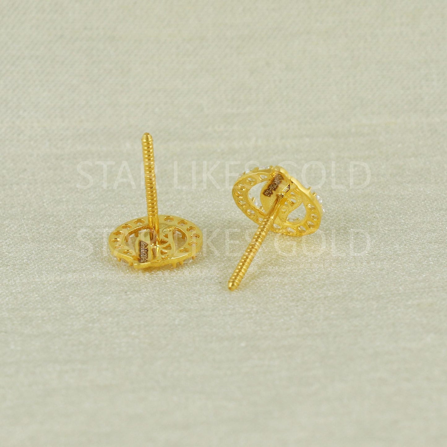 White Zircons 18k 18 karat gold earrings jewelry, B1659