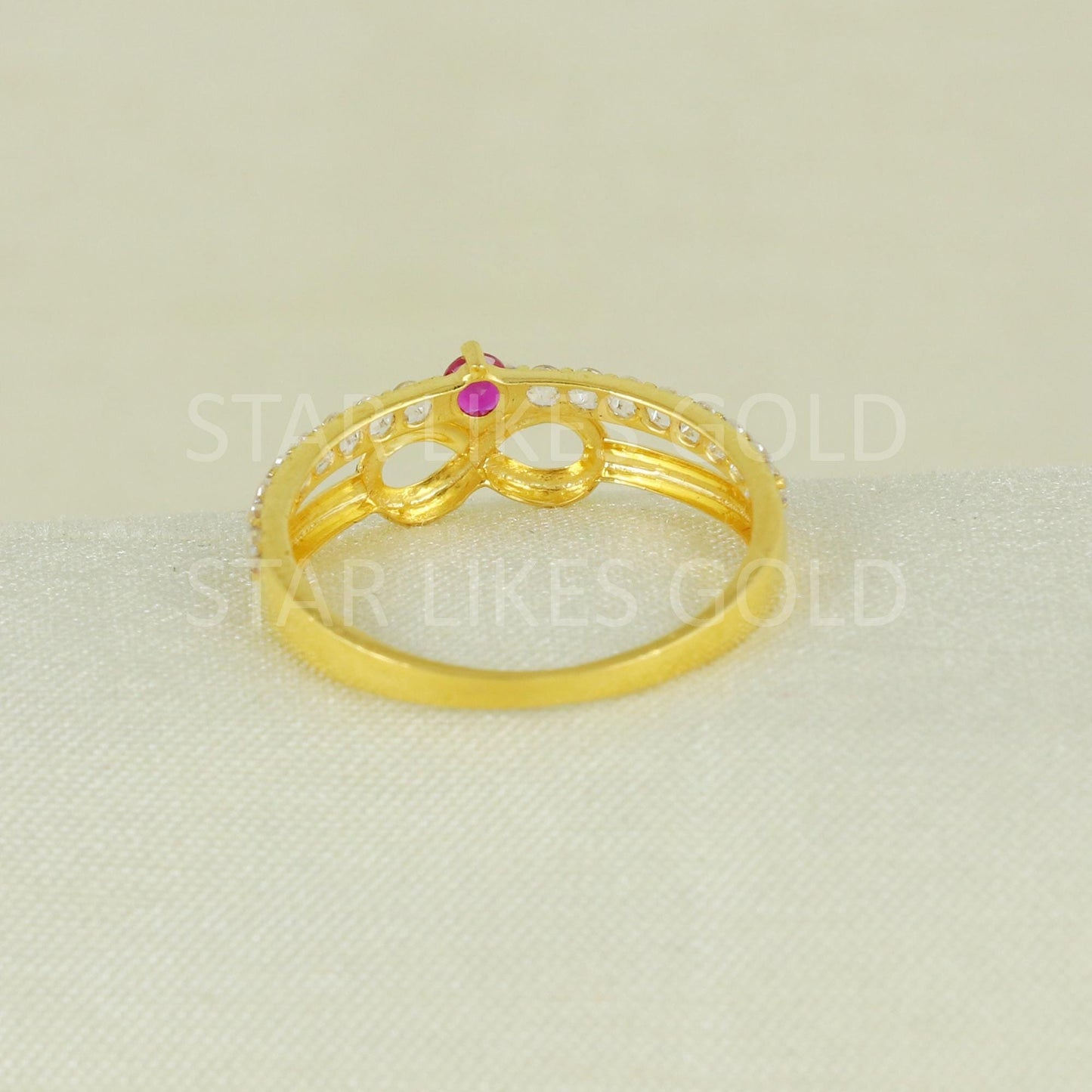 Sparkles Pink and White Zircons infinity Gold Ring, 18k Solid Gold Ring Indian Jewelry, B1628