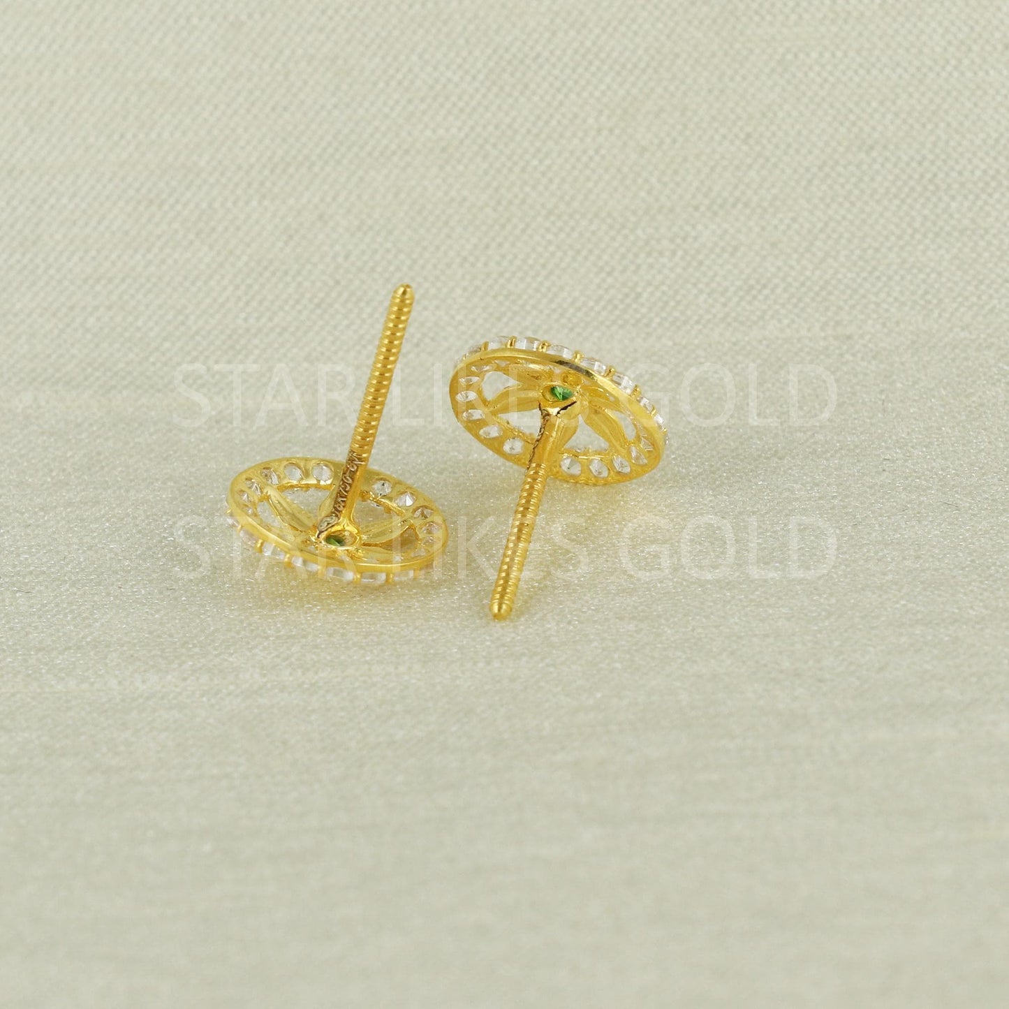Sparkling 18K Gold CZ Flower Stud Earrings - Elegant Jali Work Square Design, B1665