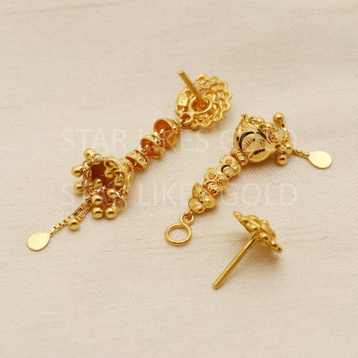 Elegant 22k Gold Textured Bell Dangles with Sleek Chain Tassels - Hallmark, PR1705