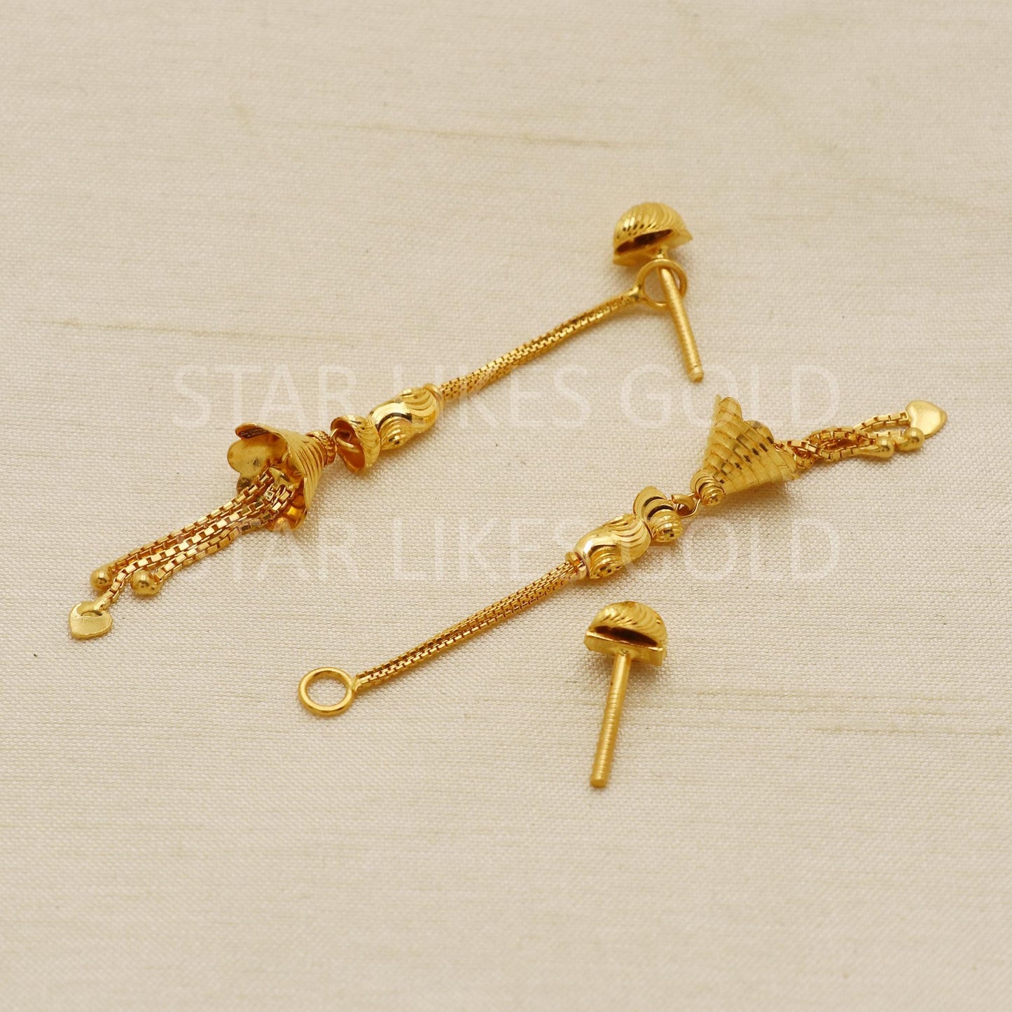Hallmark 22k Gold Traditional Jhumki Earrings with Hanging Heart Charms, PR1711