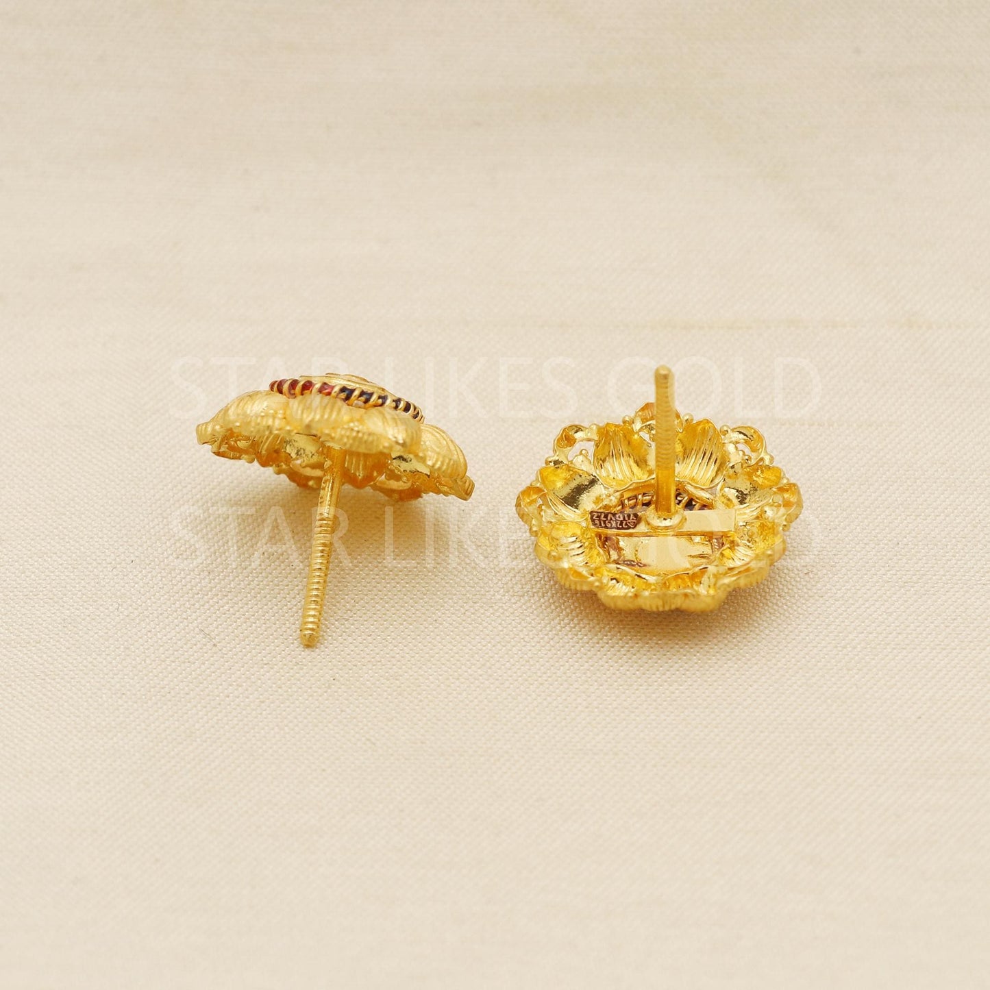 Designer Pure 22k 22 karat gold stud earrings jewelry, PR1673
