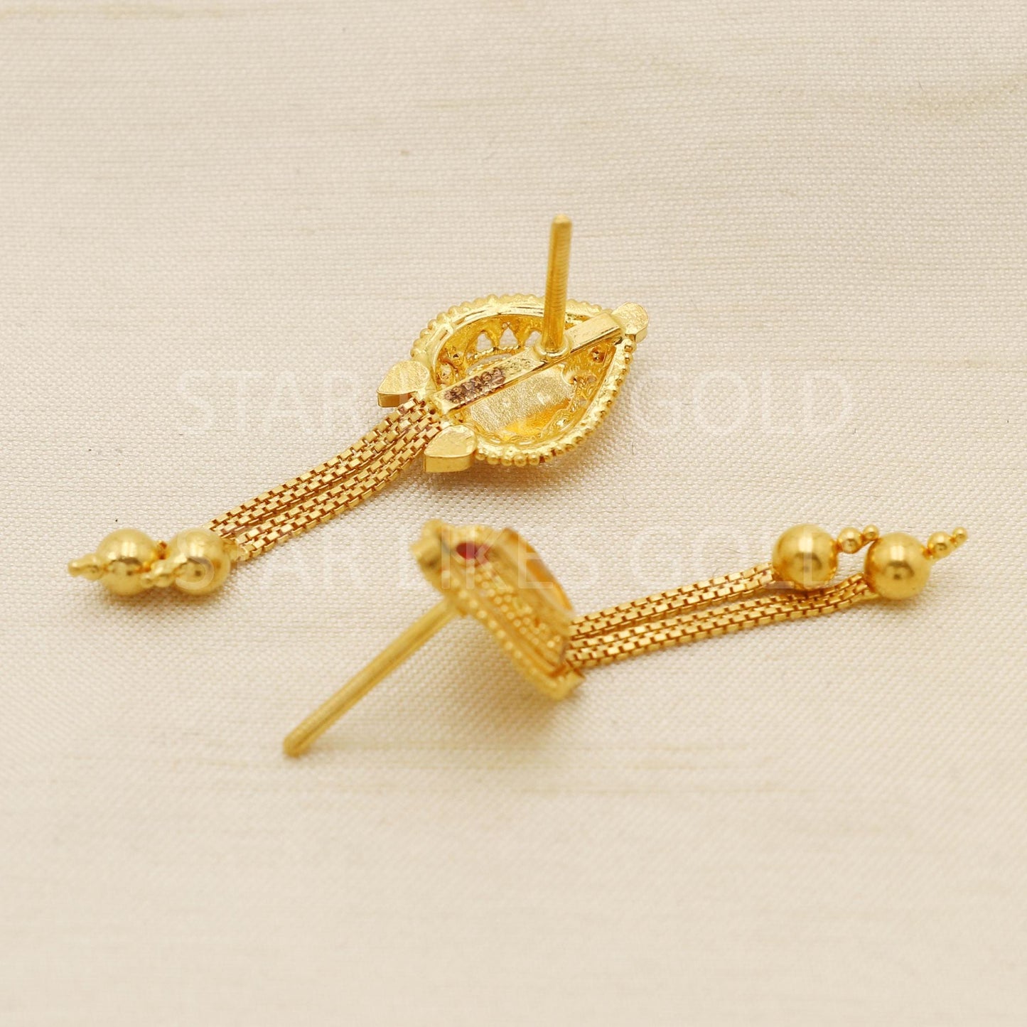 Hallmark 22k Gold Teardrop Dangles with Elegant Double Chain & Gold Beads, PR1696