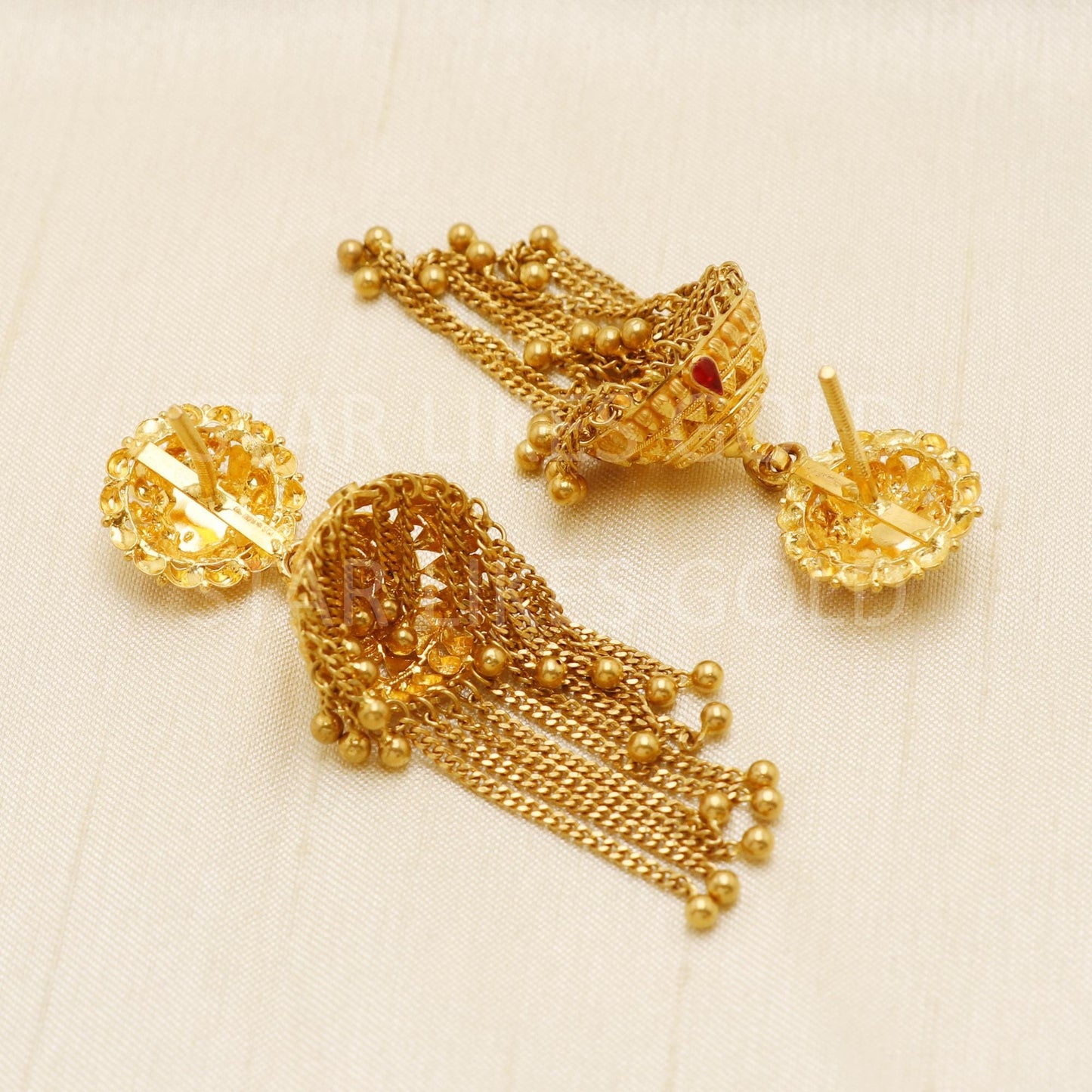 Pure 22k Gold Fancy Waterfall Jhumki with Hallmark Quality Assurance, B1695