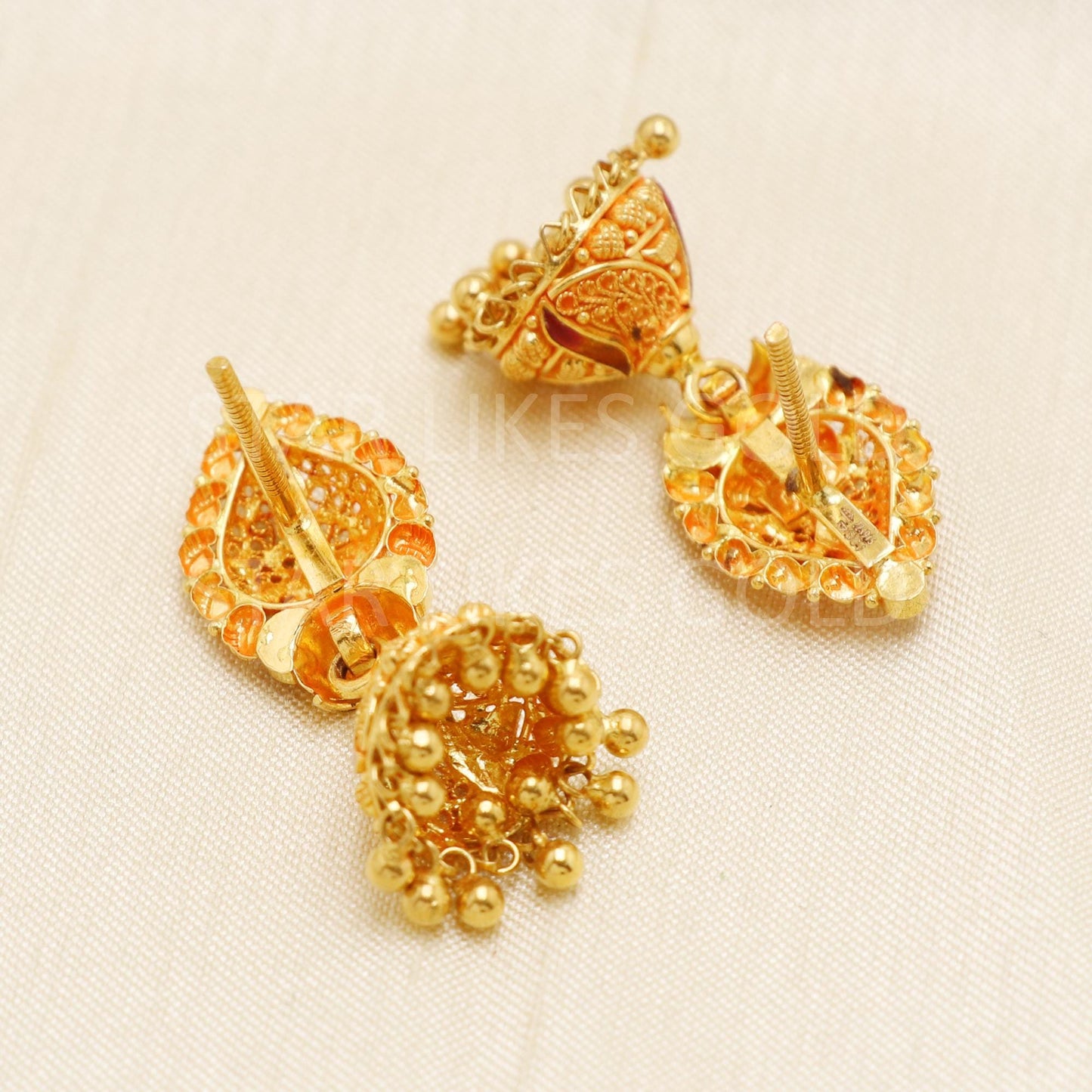 Hallmark 22k Gold Designer Heavy Jhumki Earrings for Brides & Festivals, B1697