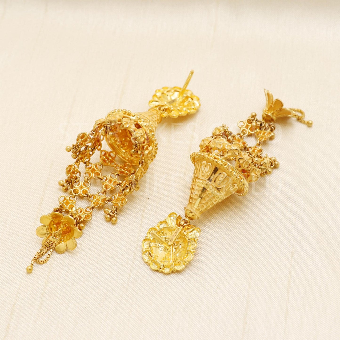 Exquisite 22k Gold Heritage Jhumki with Delicate Meena Work - Hallmark, B1699