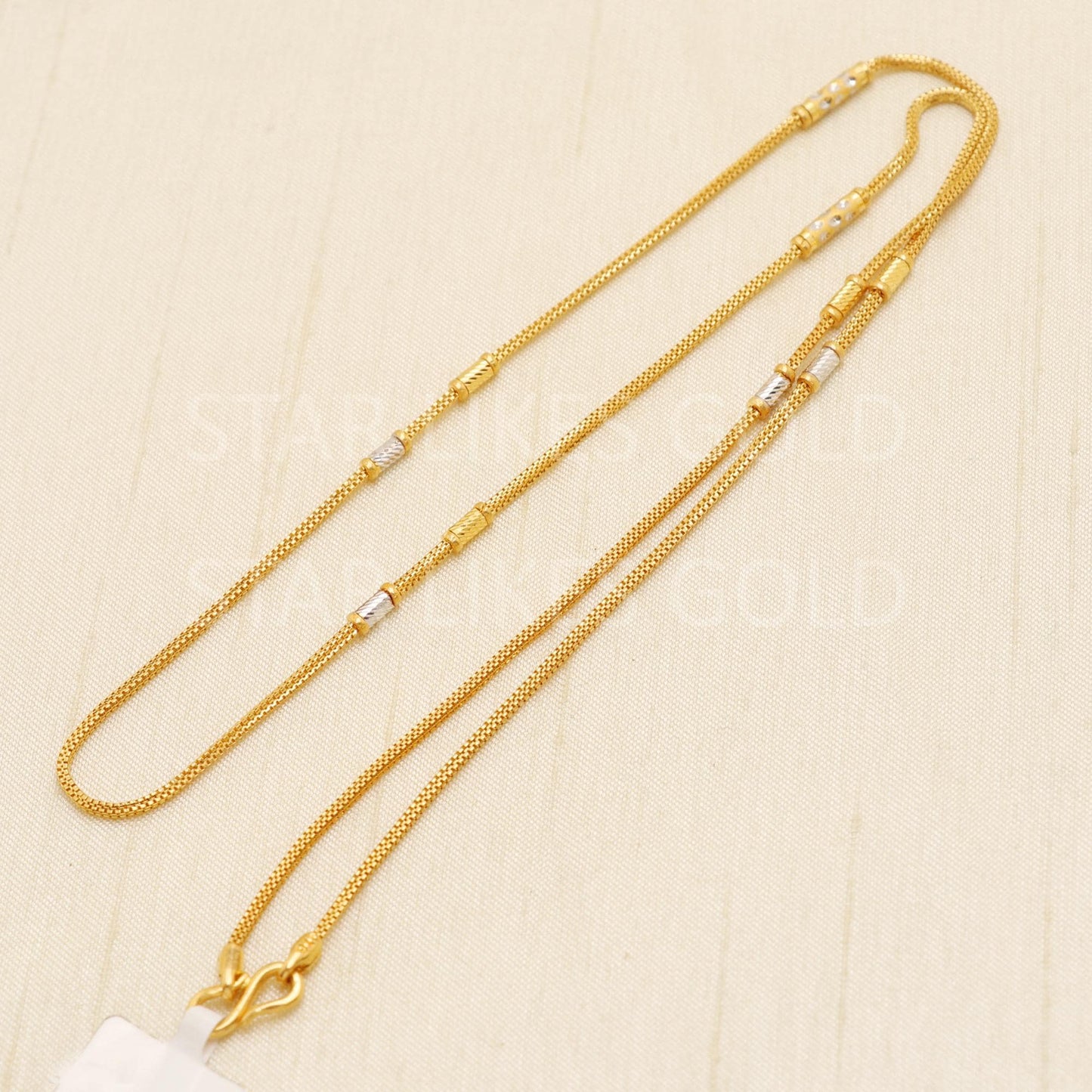 Premium 22k Gold Box Design Chain with Two Tone Beads Hallmark Jewelry, B1727