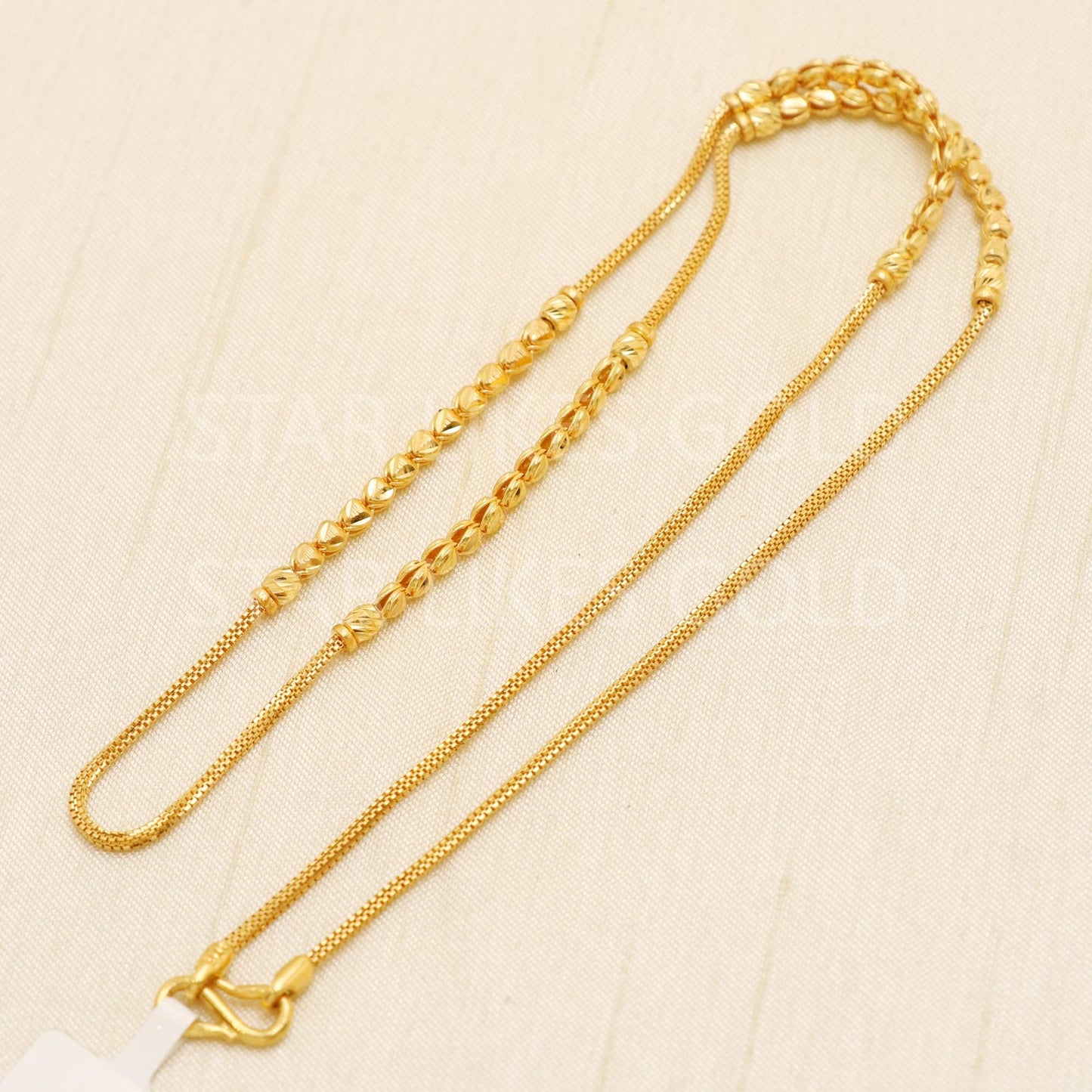 22k Hallmark Gold Sleek Mesh Chain with Textured Gold Beads, B1728