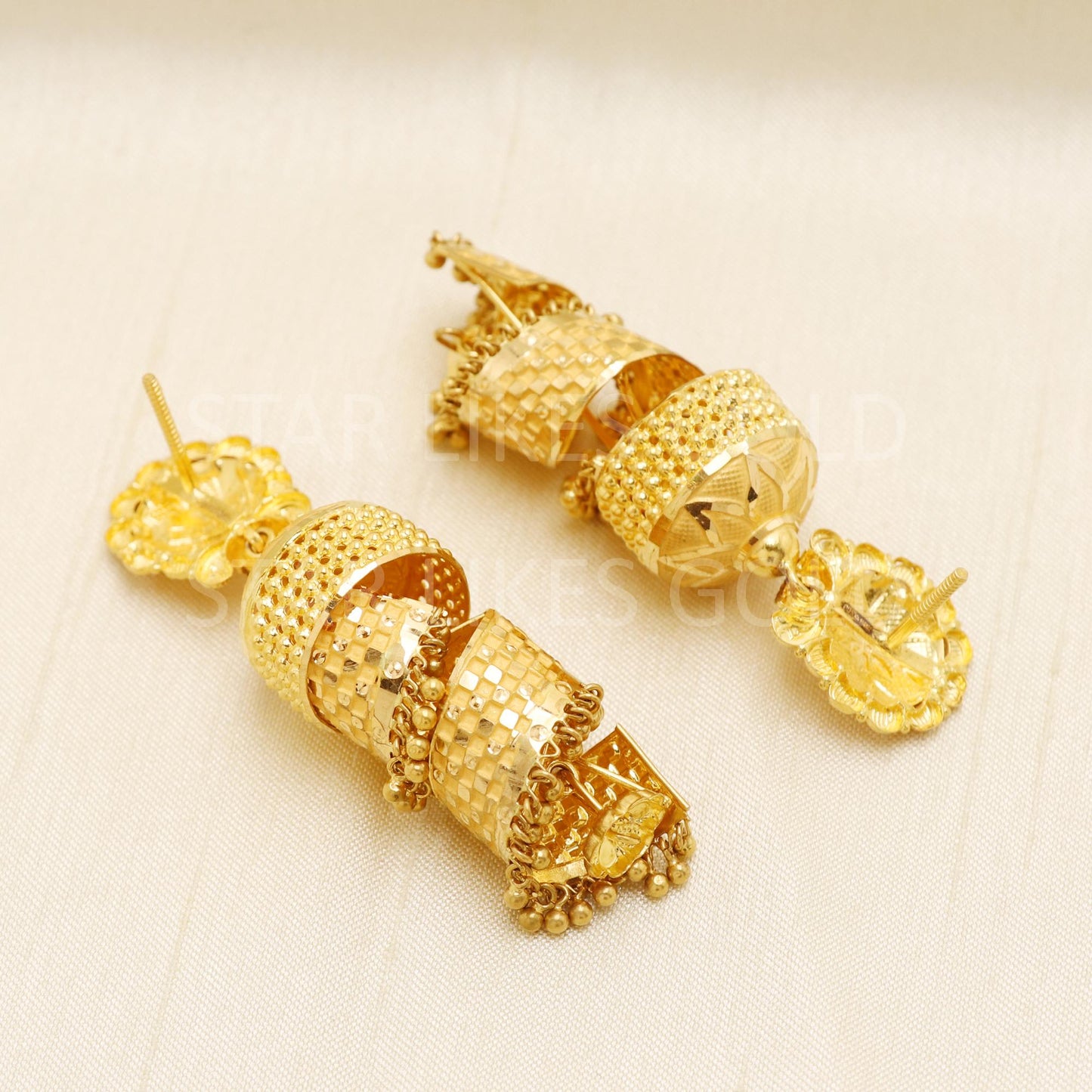 Hallmark 22k Gold Unique Spiral Carpet-Style Jhumki Earrings with Bead Work, B1692