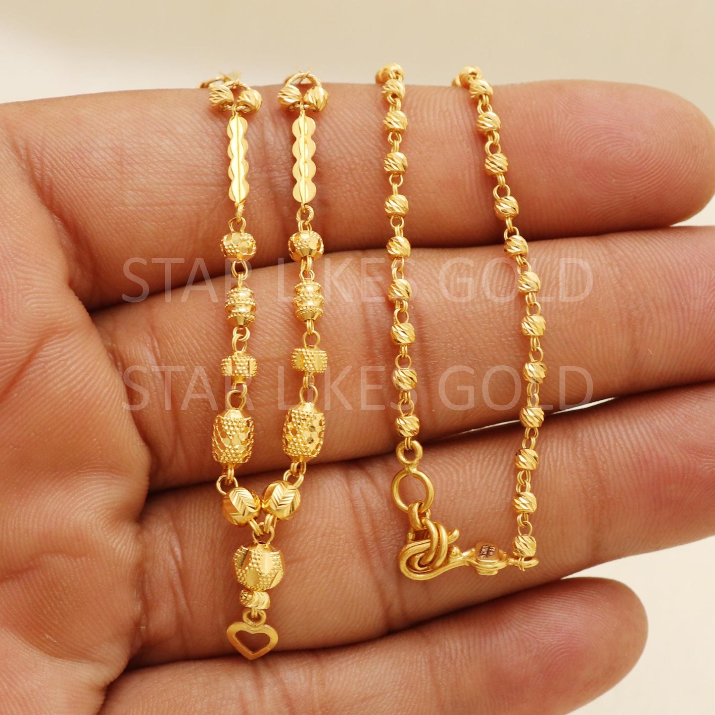 22k 22KT GOLD chain necklace beads Handmade fine Jewelry, B1724