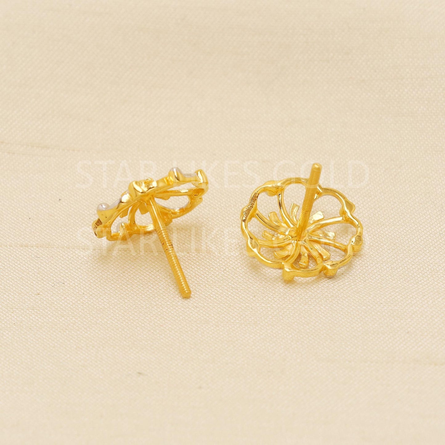 Dainty 22k Gold Flower Studs | Fine Gold Push Back Earrings | Unique Wedding & Bridal Jewelry