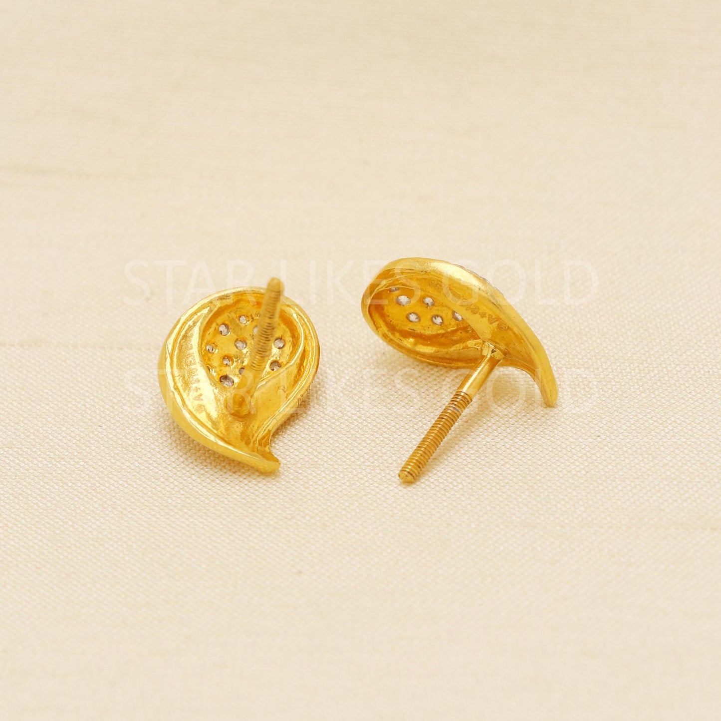 22K Gold Stud Earrings | Cubic Zirconia Mango Earrings | Daily Wear Gold Jewelry | Traditional Indian Earrings | Gift for Her