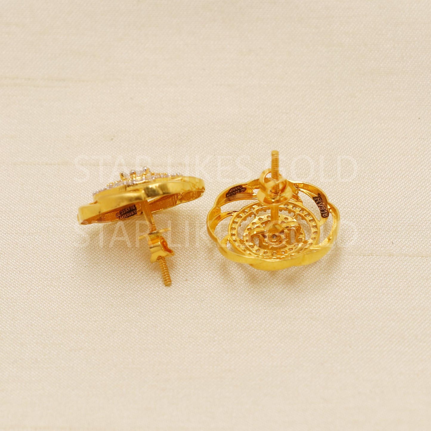 22k Gold Stud Earrings, Flower Gold Studs, Wedding Earrings, Diamond Earrings, Daily Wear Studs, Gift for Her