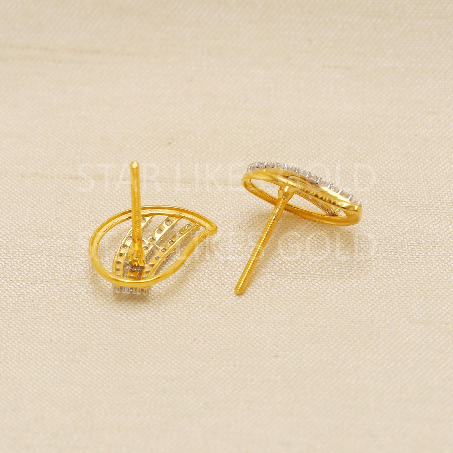 18k Gold Pave Diamond Studs, Statement Gold Earrings, Anniversary Gift for Wife, Solid Gold Studs, Wedding Jewelry, Dainty Earrings