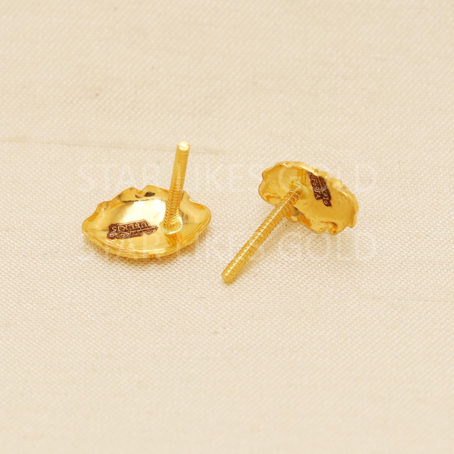 Unique 22k Gold Studs, Engraved Gold Earrings, Solid Gold Jewelry, Dainty Studs, Anniversary Gift, Gift for Her