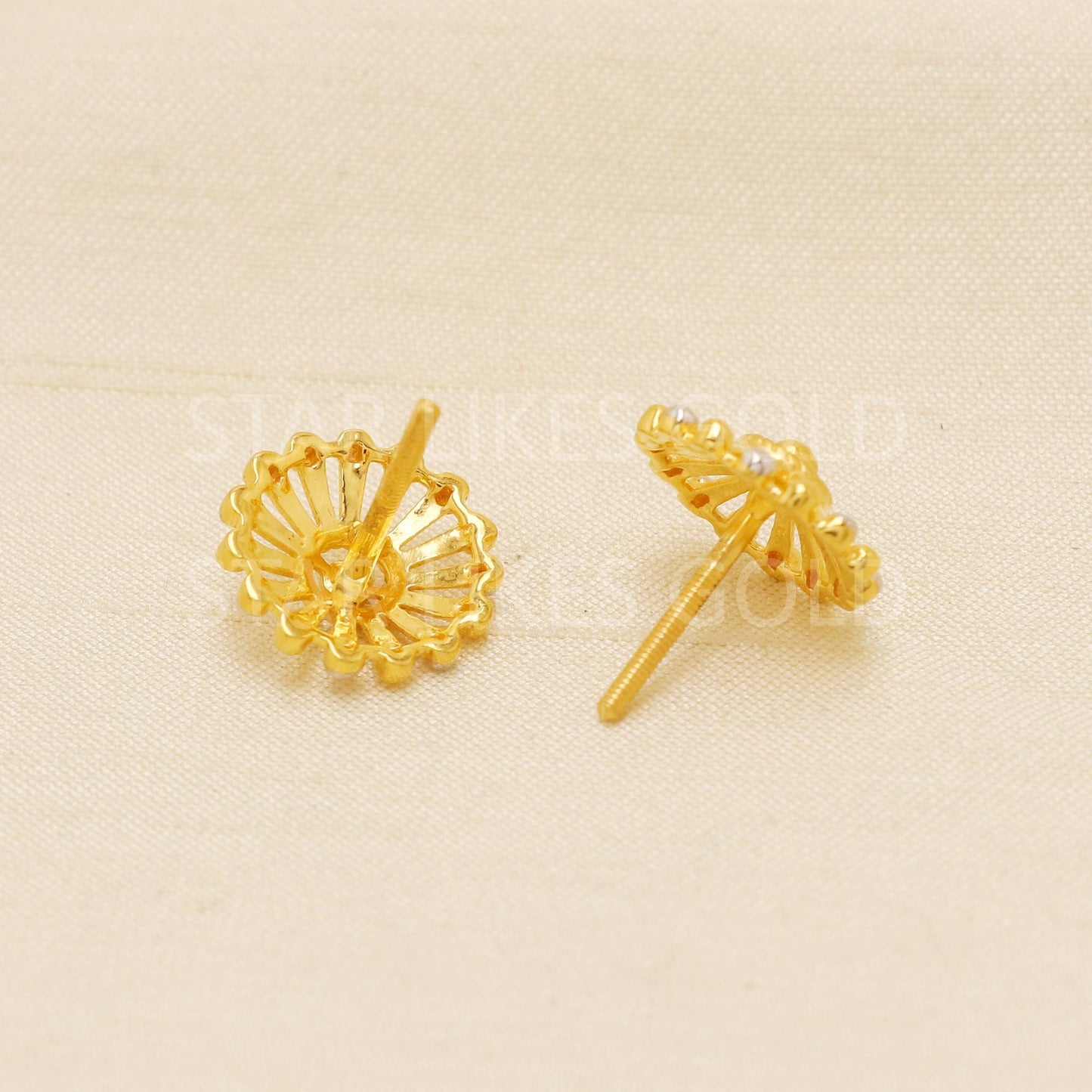 Two tone 22k Gold Studs, Women Fine Gold Earrings, Solid Gold Jewelry, Dainty Studs, Anniversary Gift, Gift for Her