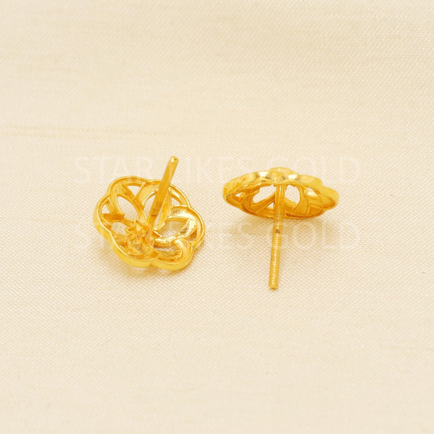 22k Gold Studs, Star Spiral Fine Earrings, Solid Gold Jewelry, Hallmarked Studs, Anniversary Gift, Gift for Her