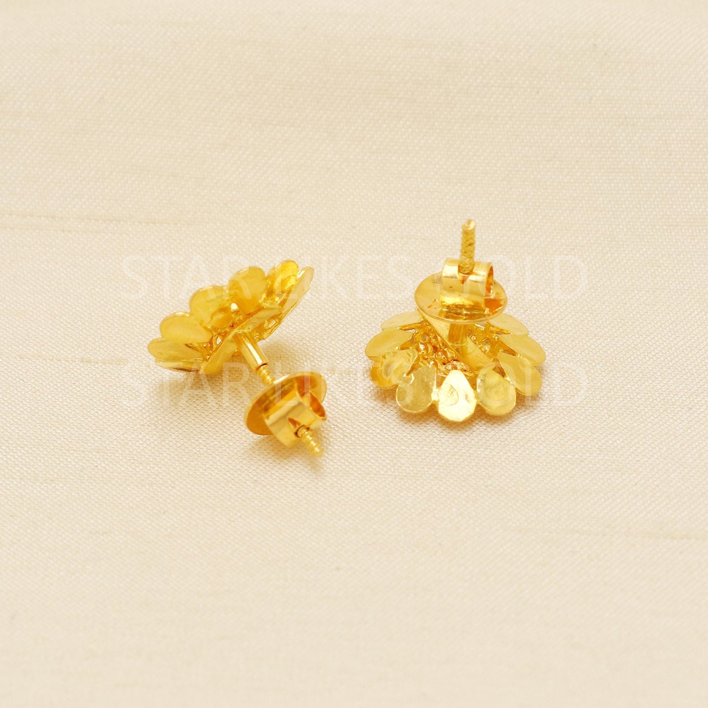 22k Gold Studs, Flower Fine Earrings, Solid Gold Jewelry, Hallmarked Studs, Anniversary Gift, Gift for Her