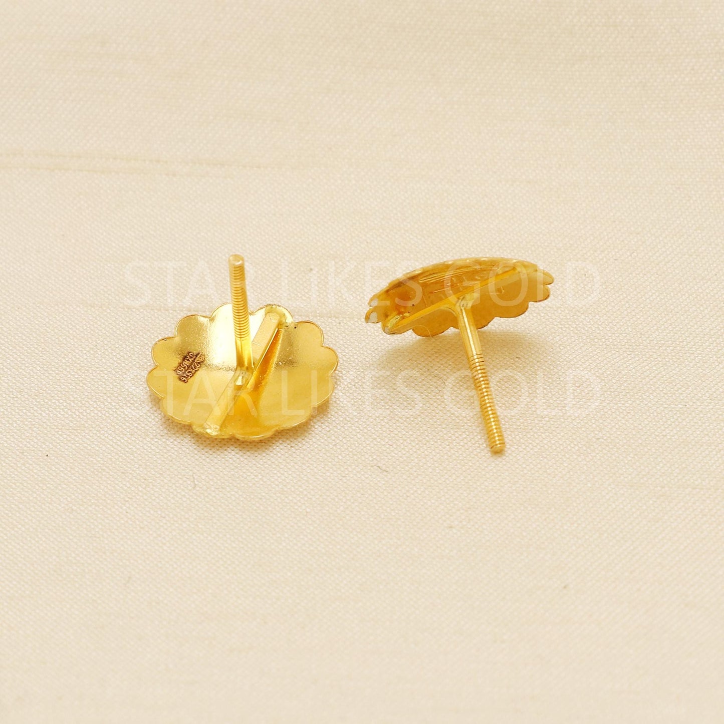 Engraving Solid 22k gold 916 Gold Purity Stud Earrings 916 solid gold 22k Gold Earrings Jewelry