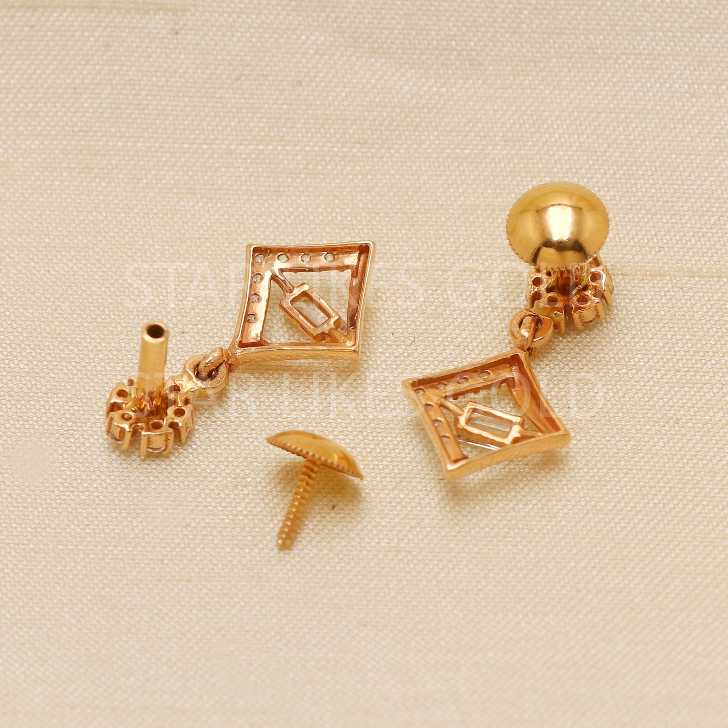 Rose Gold 18K Gold Stud Earrings | internal threaded backs, Daily Wear Fine Indian Jewelry Hallmark