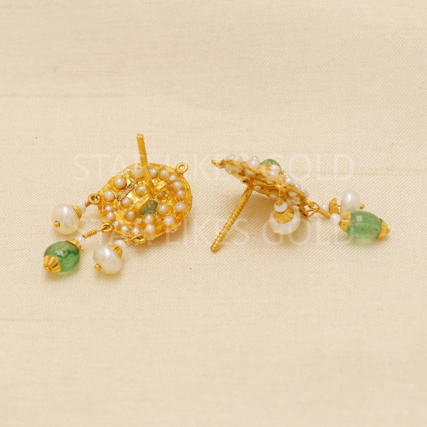 Green Stone Pearl 22k 22 karat Gold Earrings Jewelry, Designer Jewelry