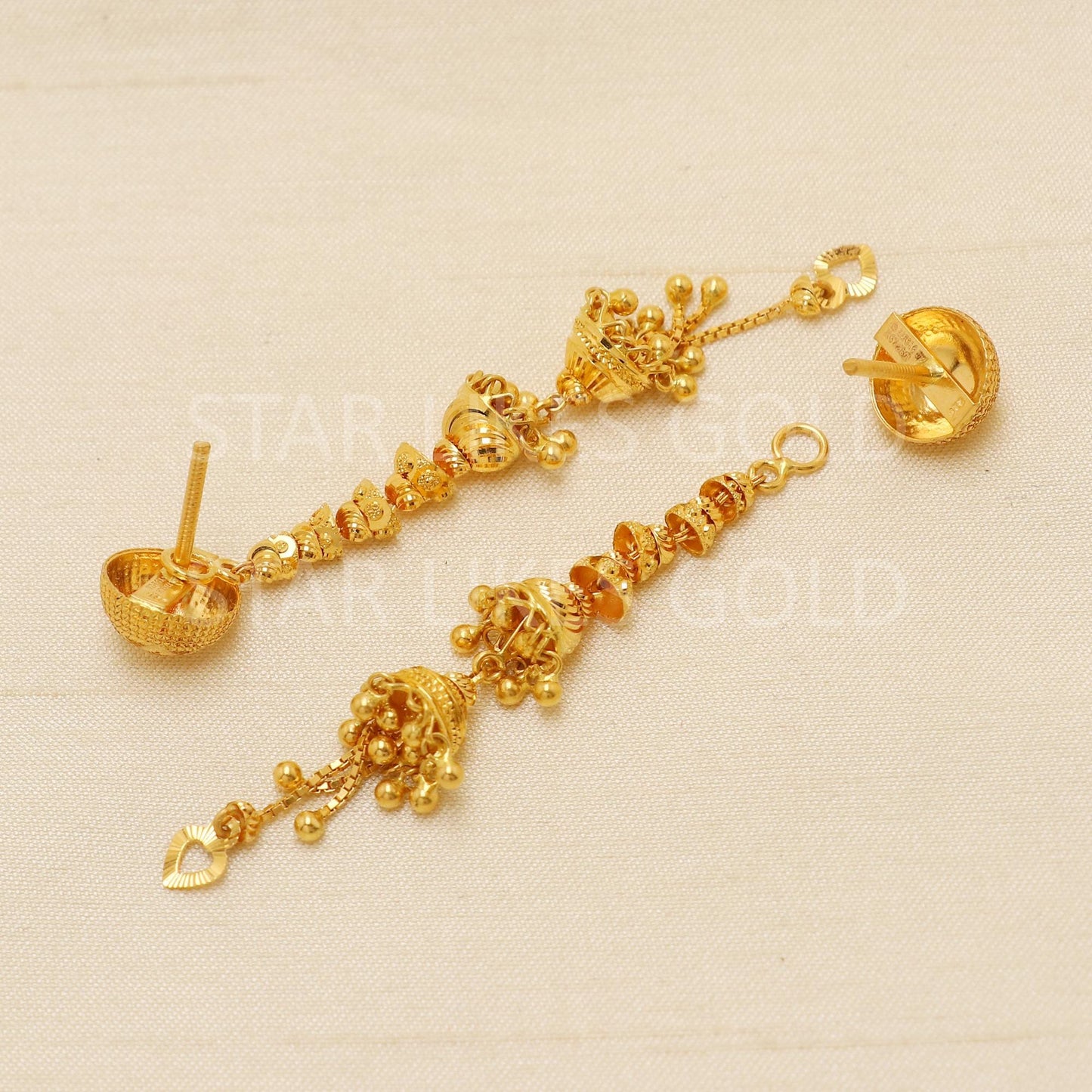 Modern Hallmark 22k Gold Tiered Jhumki Style Earrings for Bridal Wear, B1872