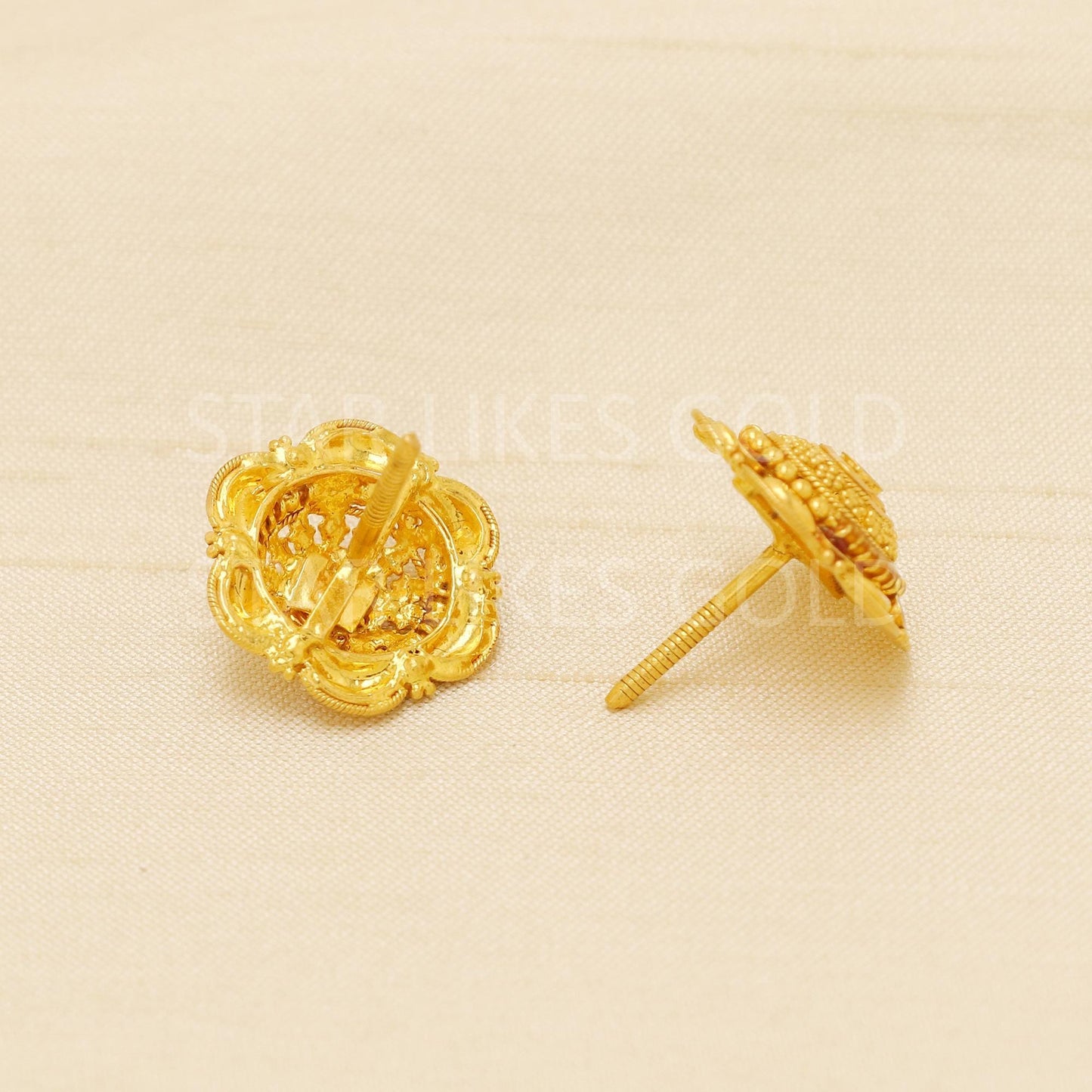 Indian style 22k gold ear tops for women screw back stud earrings