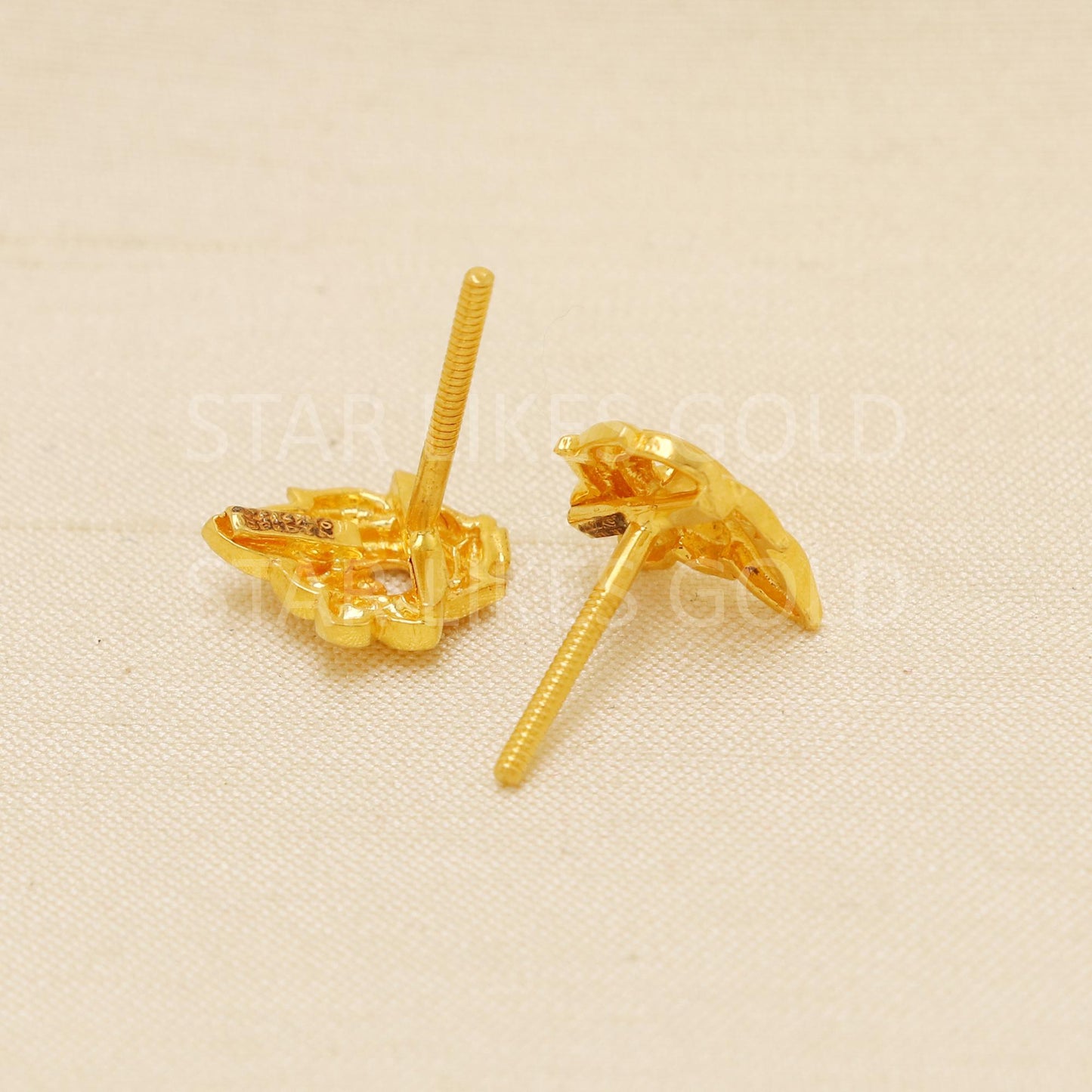 Premium 22K Gold Leafy Flower Studs Earrings Traditional Yet Modern Gold Ear Tops | Gift for Her, PR1780