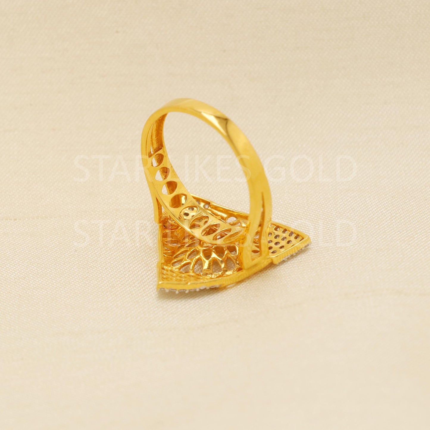Handcrafted 22k Pure Gold handmade Rings - American Diamond Artisan Jewelry, 22k Jewelry, Triangle Gold Ring, Hallmarked, PR1881