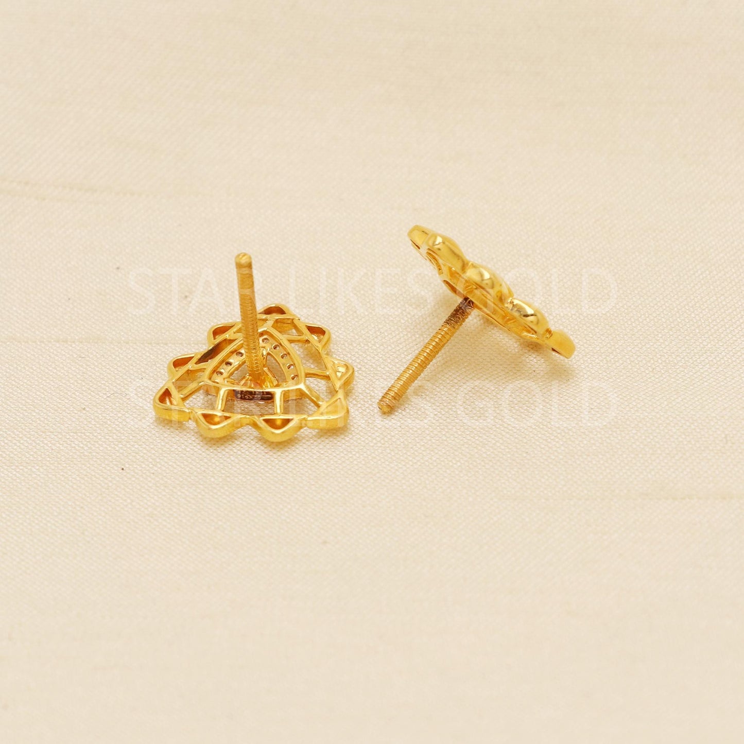 Modern 22k Gold & CZ Triangle Studs | Dainty Gold Ear Studs | Everyday Fine Gold Jewelry