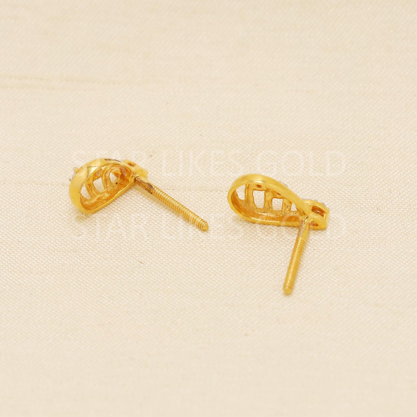 22k Gold Diamond Studs, Modern Design Earrings, Solid Gold Studs, Wedding Jewelry, Dainty Earrings, Push Back Studs