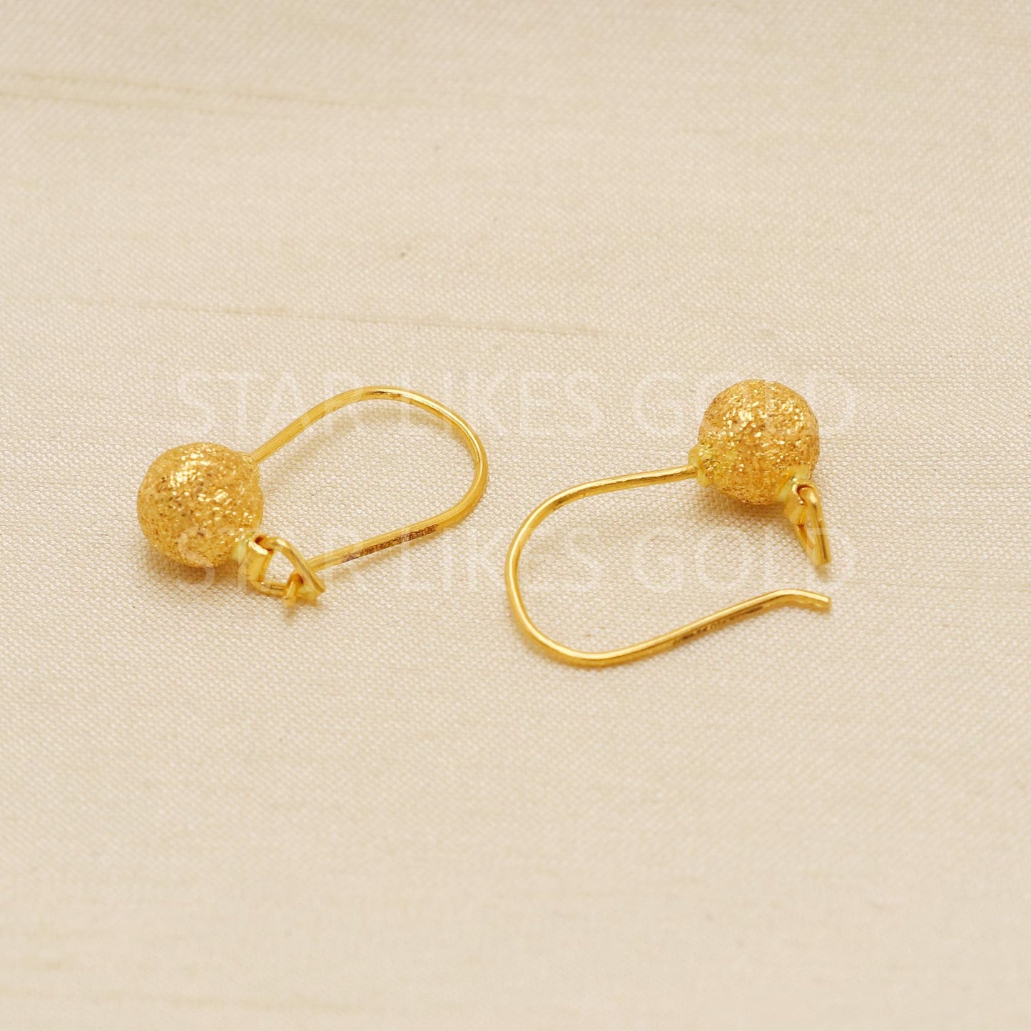 Solid 22k Gold Earrings, Unique Gold Drop Earrings, Frosted Gold Earrings, Anniversary Gift, Gift for Women, Dainty Jewelry