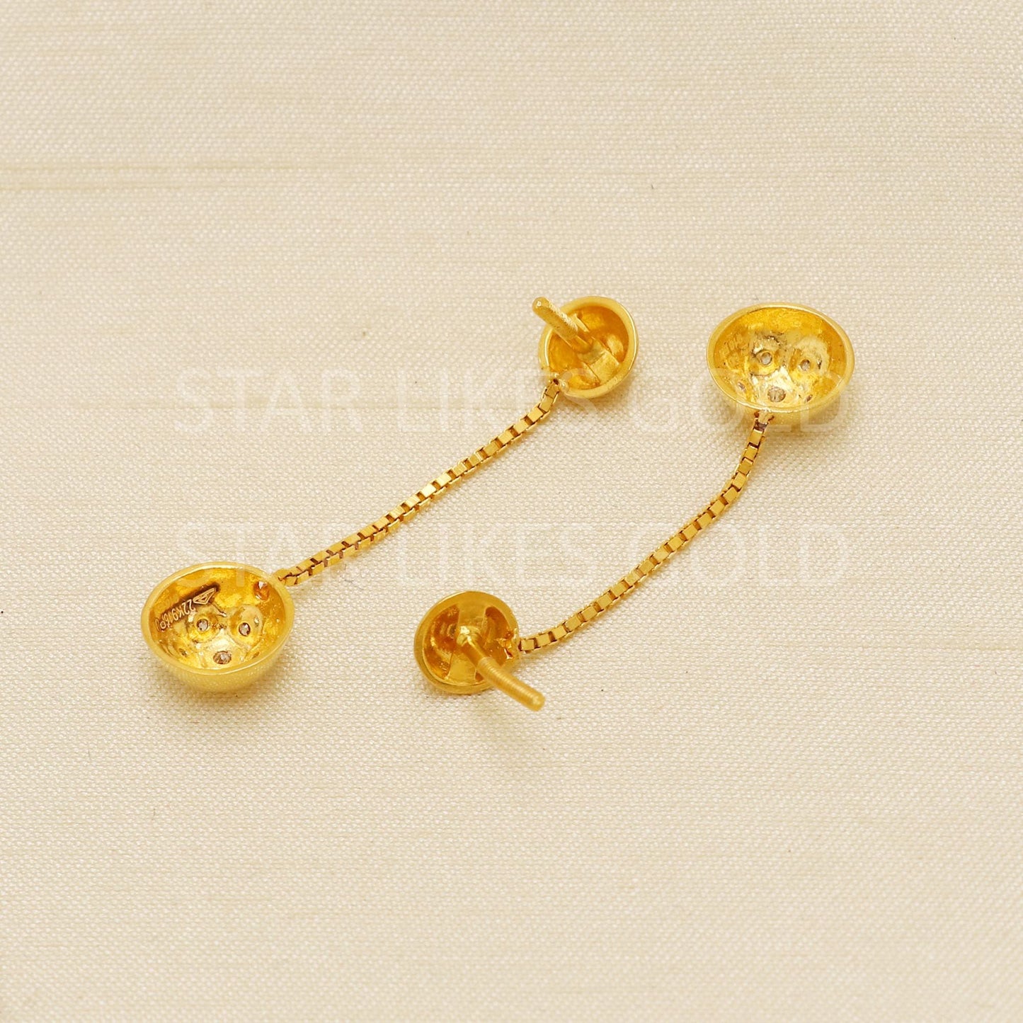 Dangling 22k Gold Studs, Women Fine Gold Earrings, Solid Gold Jewelry, Dainty Studs, Anniversary Gift, Gift for Her