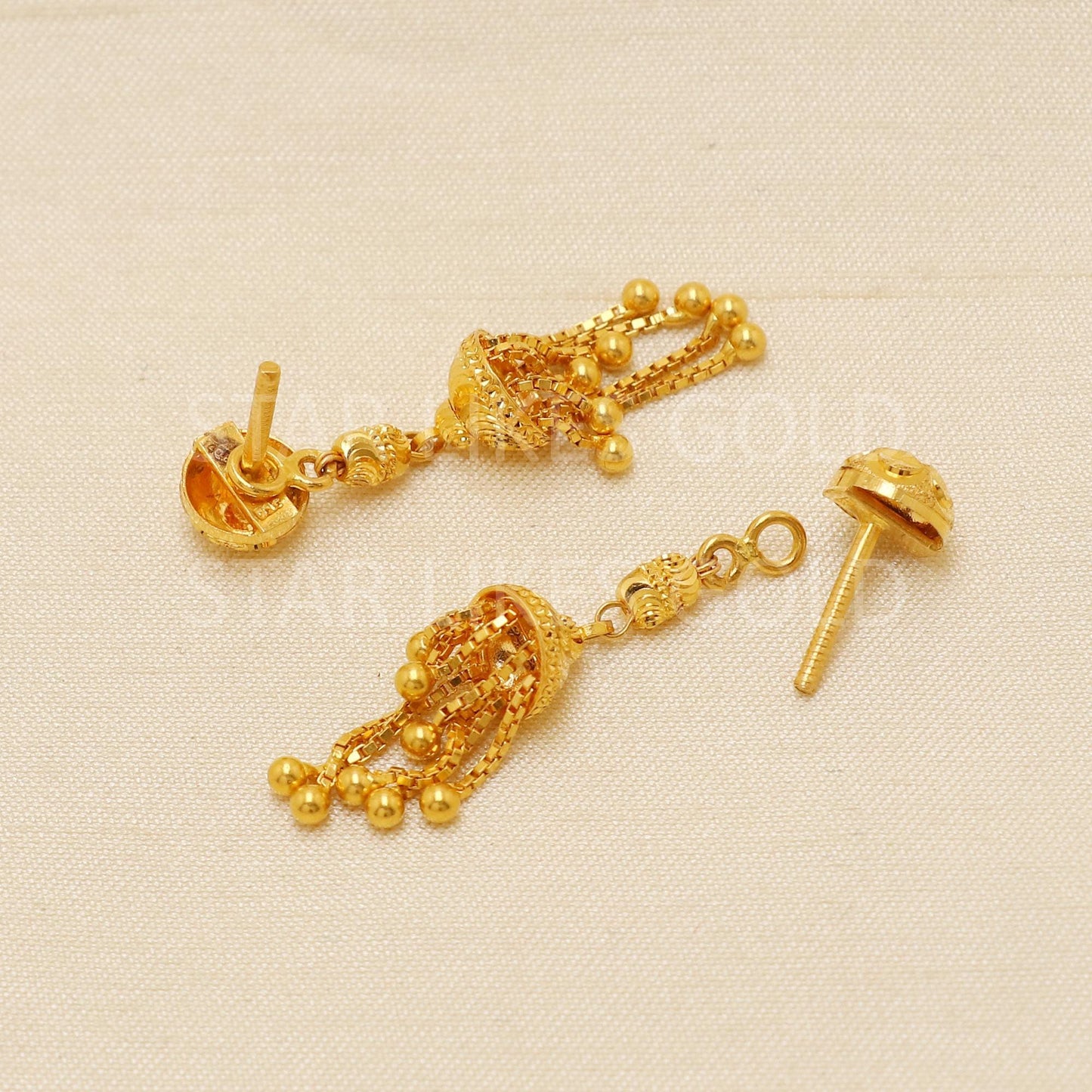Modern Hallmark 22k Gold Tiered Jhumki Style Earrings for Bridal Wear, B187