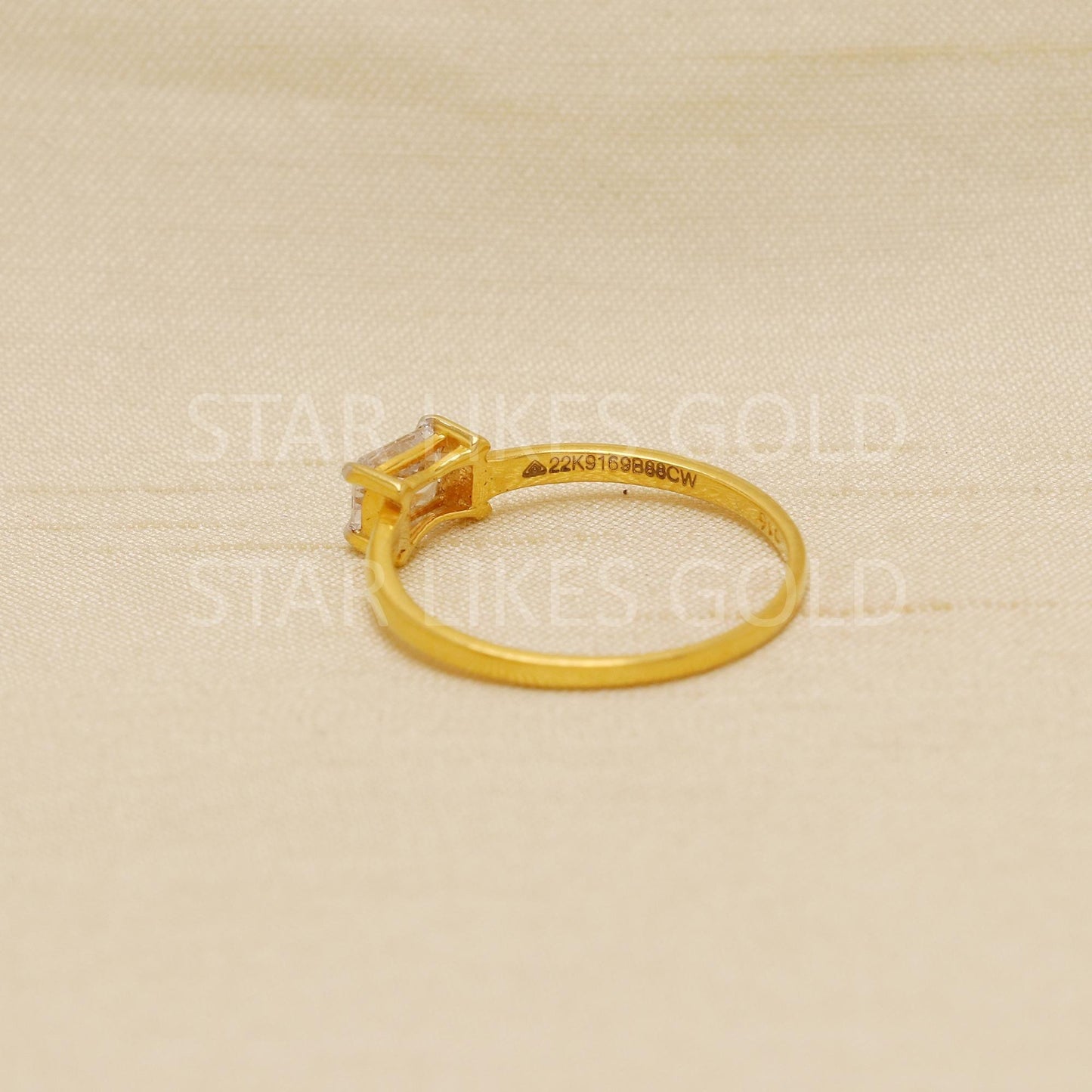 Single stone ring radiant cut zircon Solid 22 Karat 22k Gold Ring Jewelry Women Ring