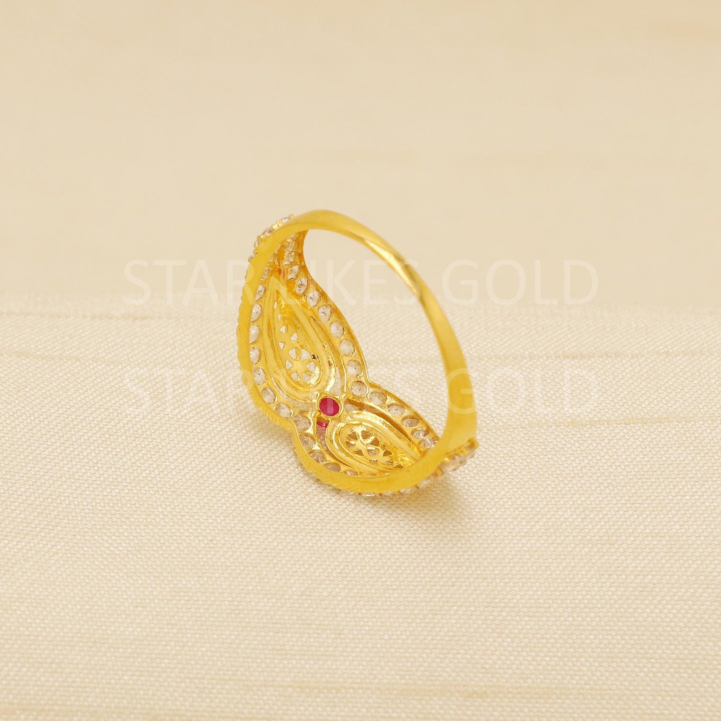 Tiny Pink and White Zircons Gold Ring, 18k Solid Gold Ring Indian Women Jewelry, B1843