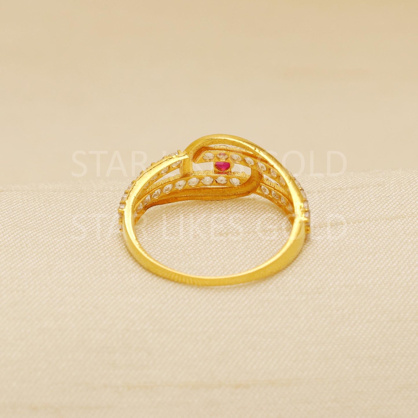 Fancy American Diamond and pink stone 18 karat 18k Gold Indian Ring Jewelry for gift, Statement Gold Women Ring