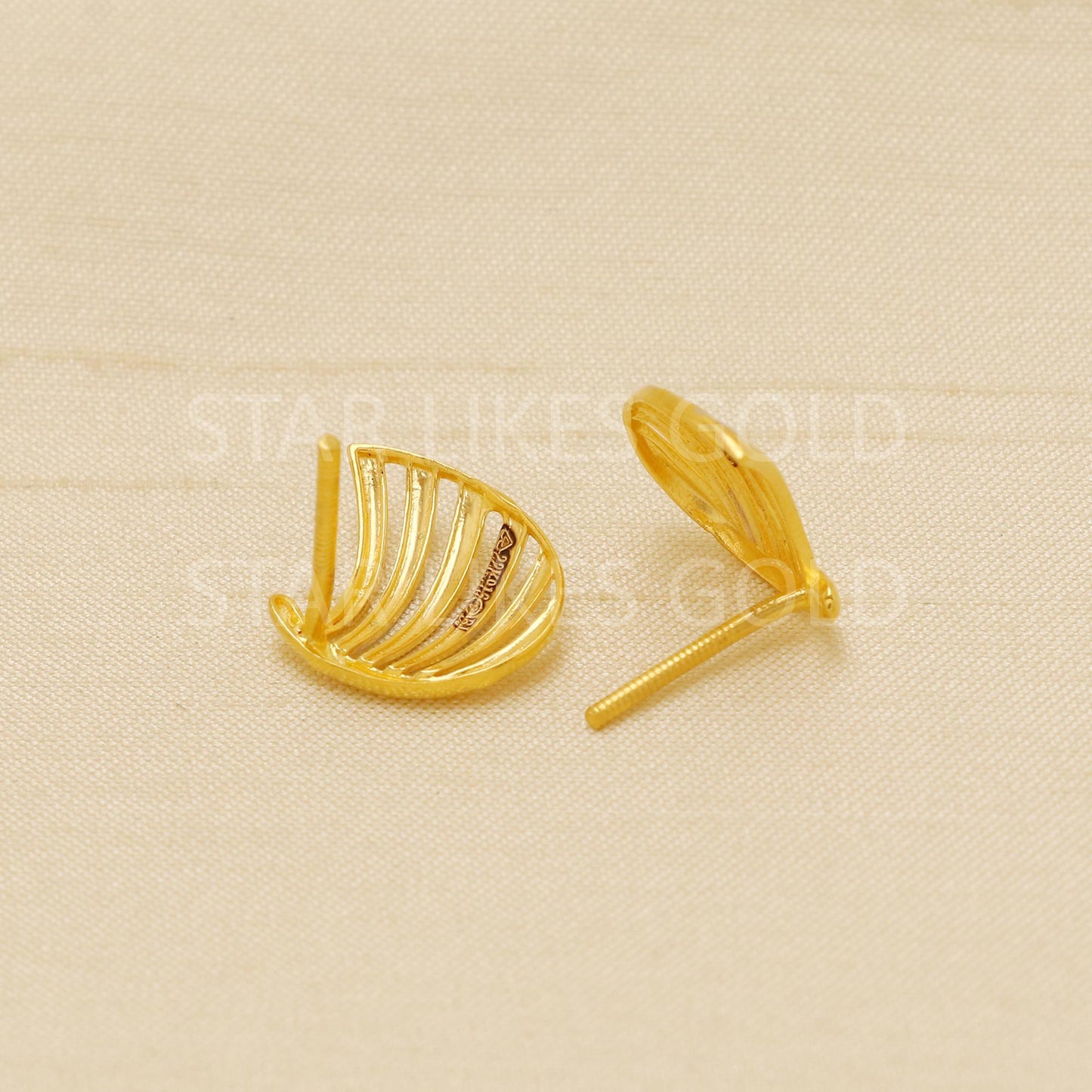 Two tone 22k Gold EARRINGS, Women Fine Gold Earrings, Solid Gold Jewelry, Dainty Studs, Anniversary Gift, Gift for Her