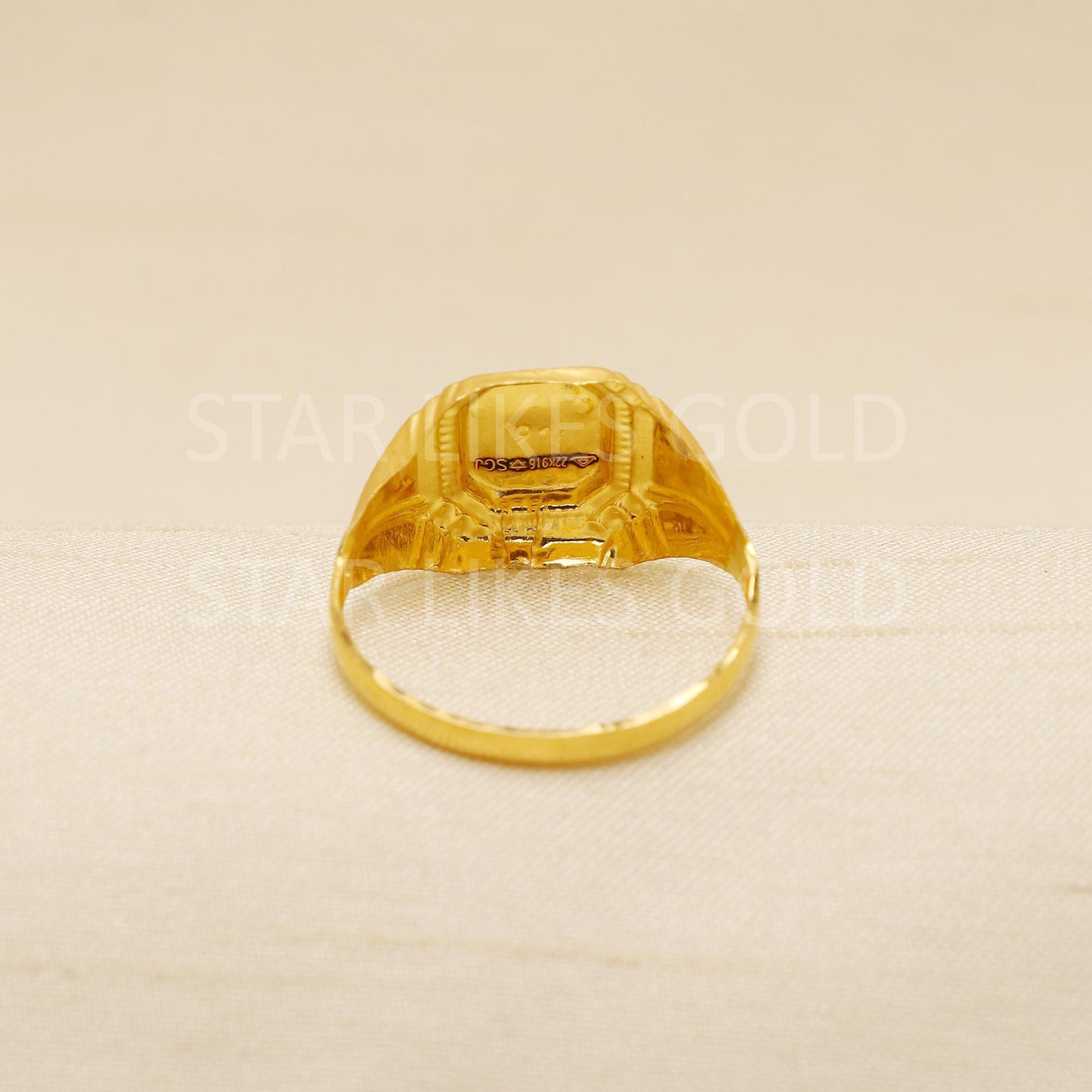 22K Pure Gold Octagon Ring | Vintage Style Handcrafted Texture, B1919