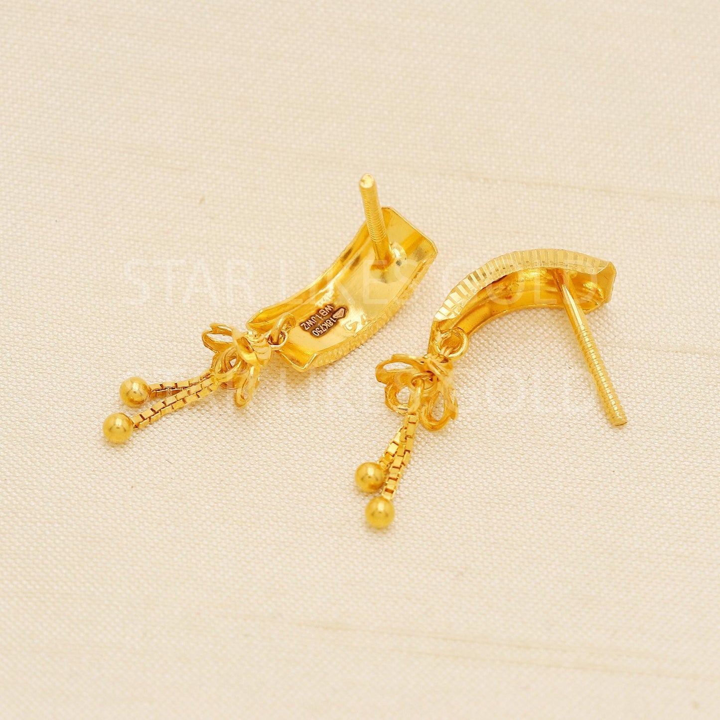 Pure 18k Gold Fancy Vertical Bar Hanging Earrings with Hallmark Quality, PR2201