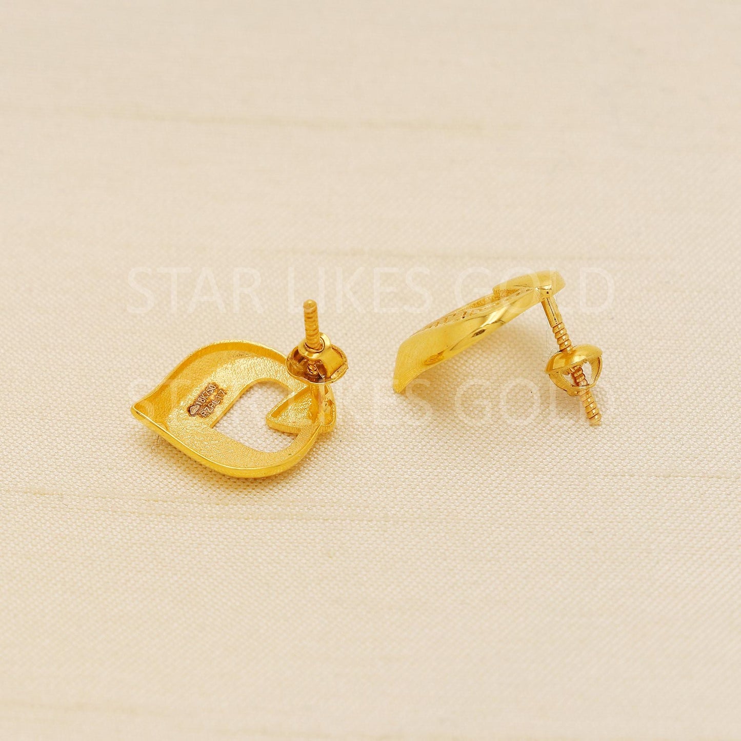18K Gold Heart Stud Earrings Secure Screw Back Romantic Jewelry, PR2179