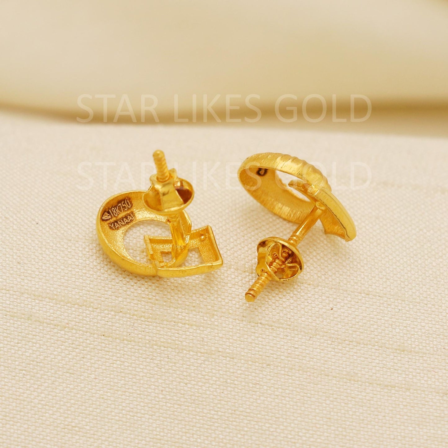 Exquisite 22k Gold Minimalist Abstract Stud Earrings - Hallmark Certified, PR2186