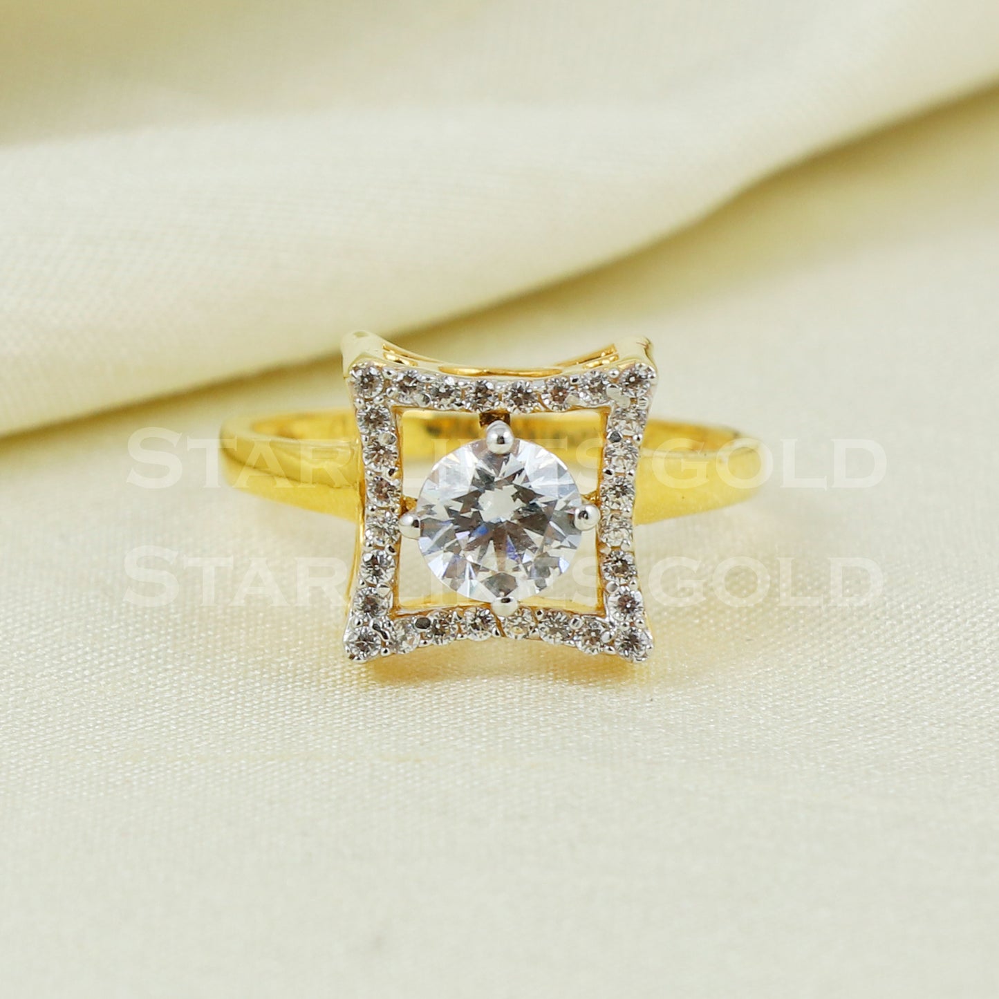 Zircon 22K Yellow Gold Ring Genuine Hallmarked 916 Handcrafted Jewelry B1035