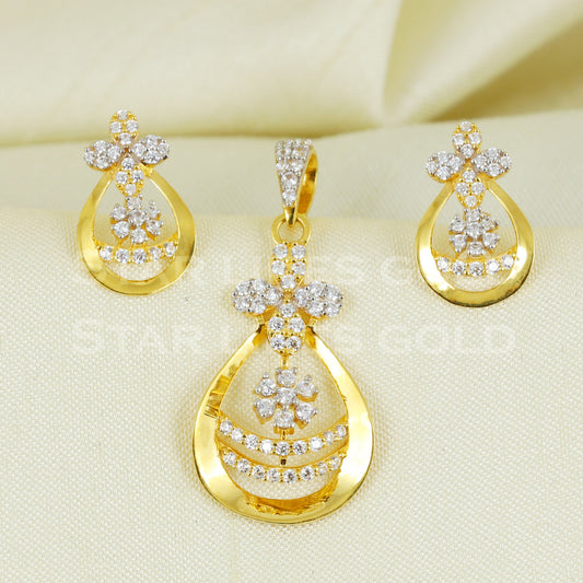 22K 22 karat Yellow Gold Earrings Pendant Set Handmade Jewelry B1057